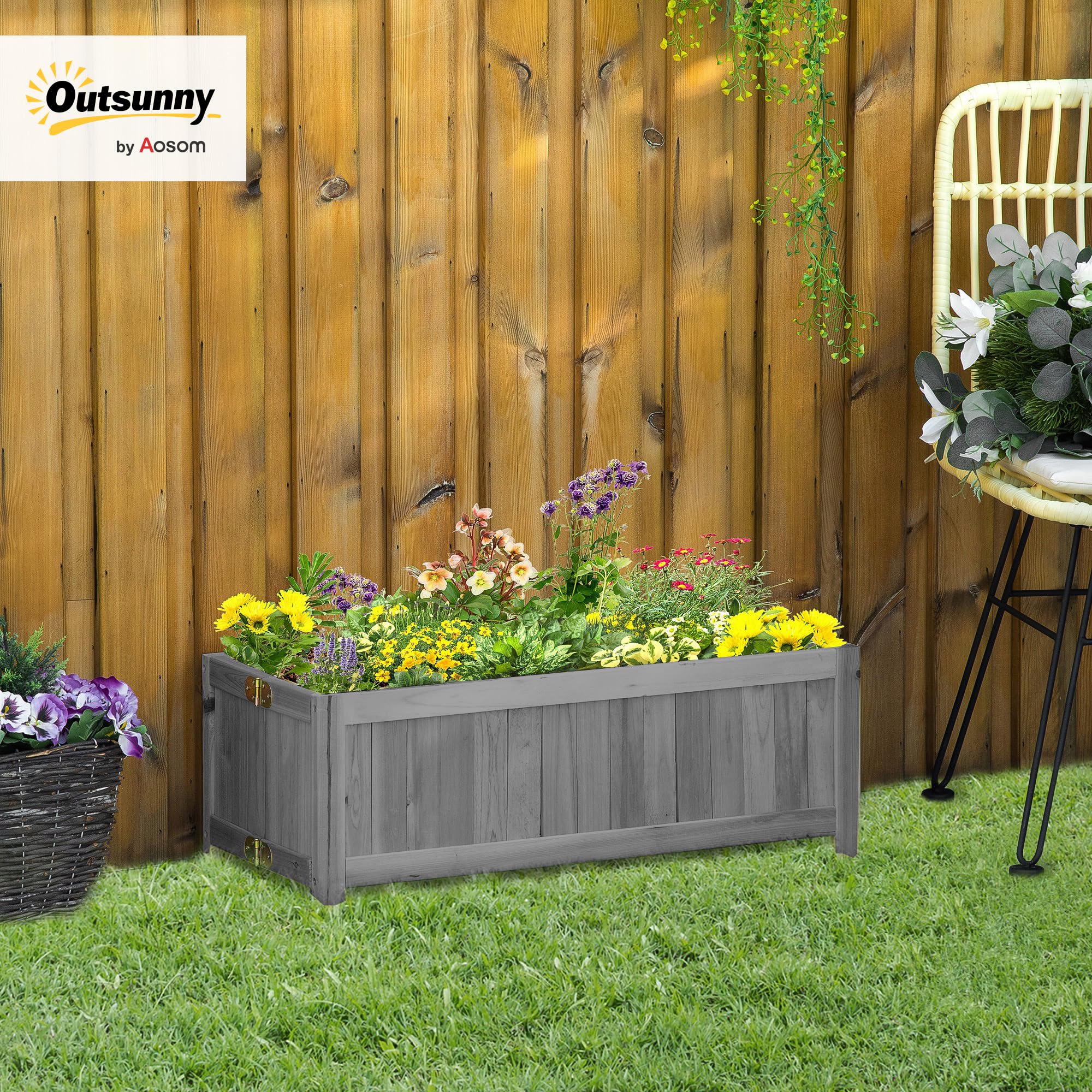 Outsunny Jardinera de Madera Plegable Jardinera Elevada para Cultivos Verduras Flores en Exterior Patio Balcón Terraza 70x30x25 cm Gris
