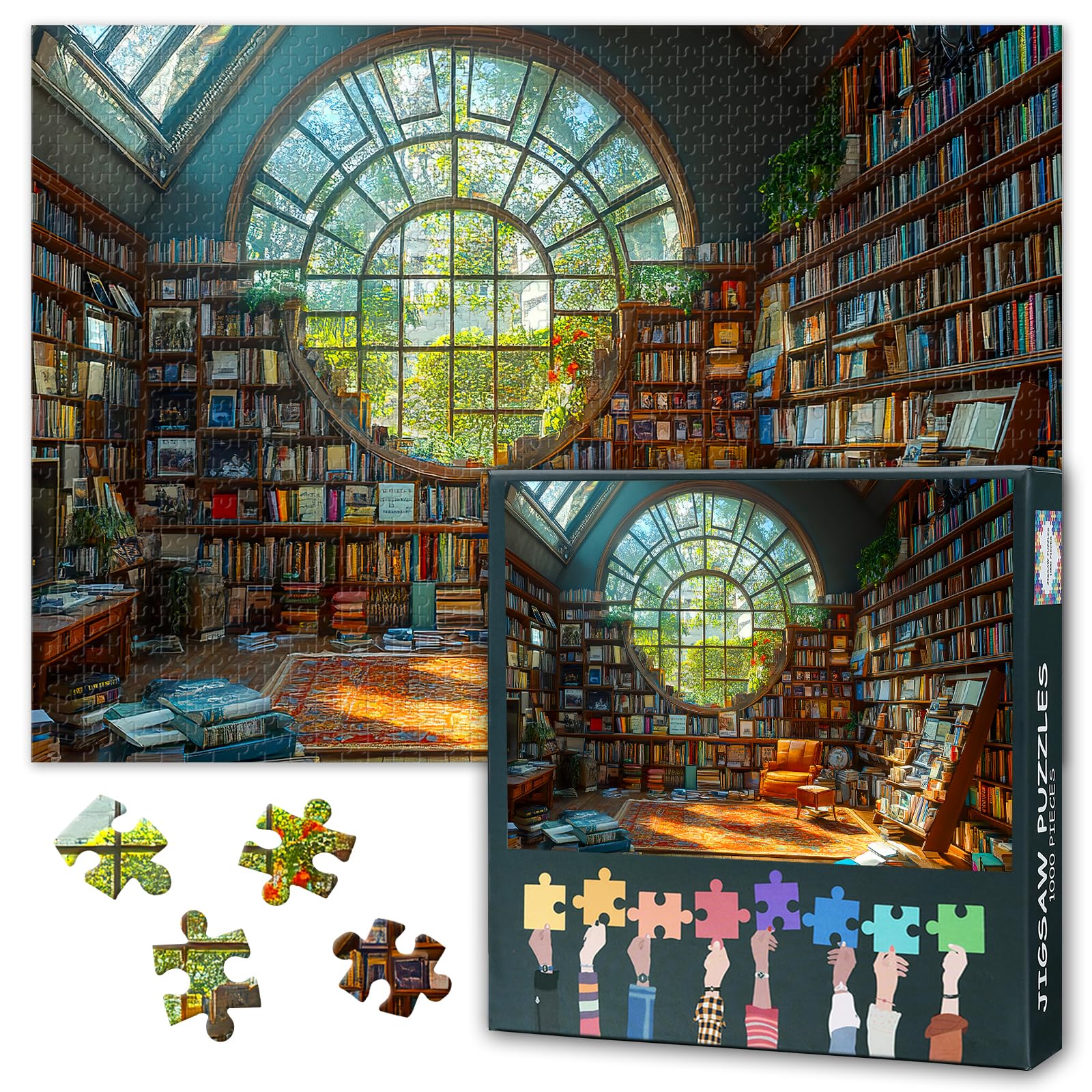 Sunlit Library Jigsaw Puzzles - 50x70cmes A Haven of Books and Tranquility Puzzle,1000 Pieces Challenging Parlour Games for Adults & Families Unique Gifts