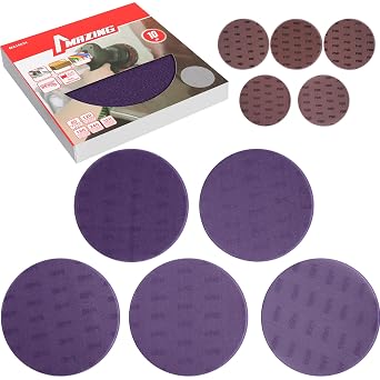 MAZING 5" Purple Ceramic Sanding Discs - 30 Pack Wet Dry Hook & Loop - 80/100/120/150/180/220/240/320/400/600 Grit Set for Random Orbital Sanders - Fast Sharp-Cut for Wood Metal Polishing