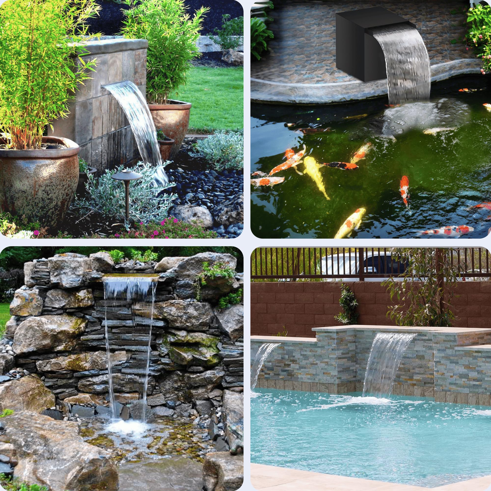 Biling Set Completo per Stagno, Acciaio Inossidabile Cascata con Filtro per laghetto, con Pompa per laghetto da 80 W, 4500 l/h, cascate, ruscelli da Giardino, Gioco d'Acqua