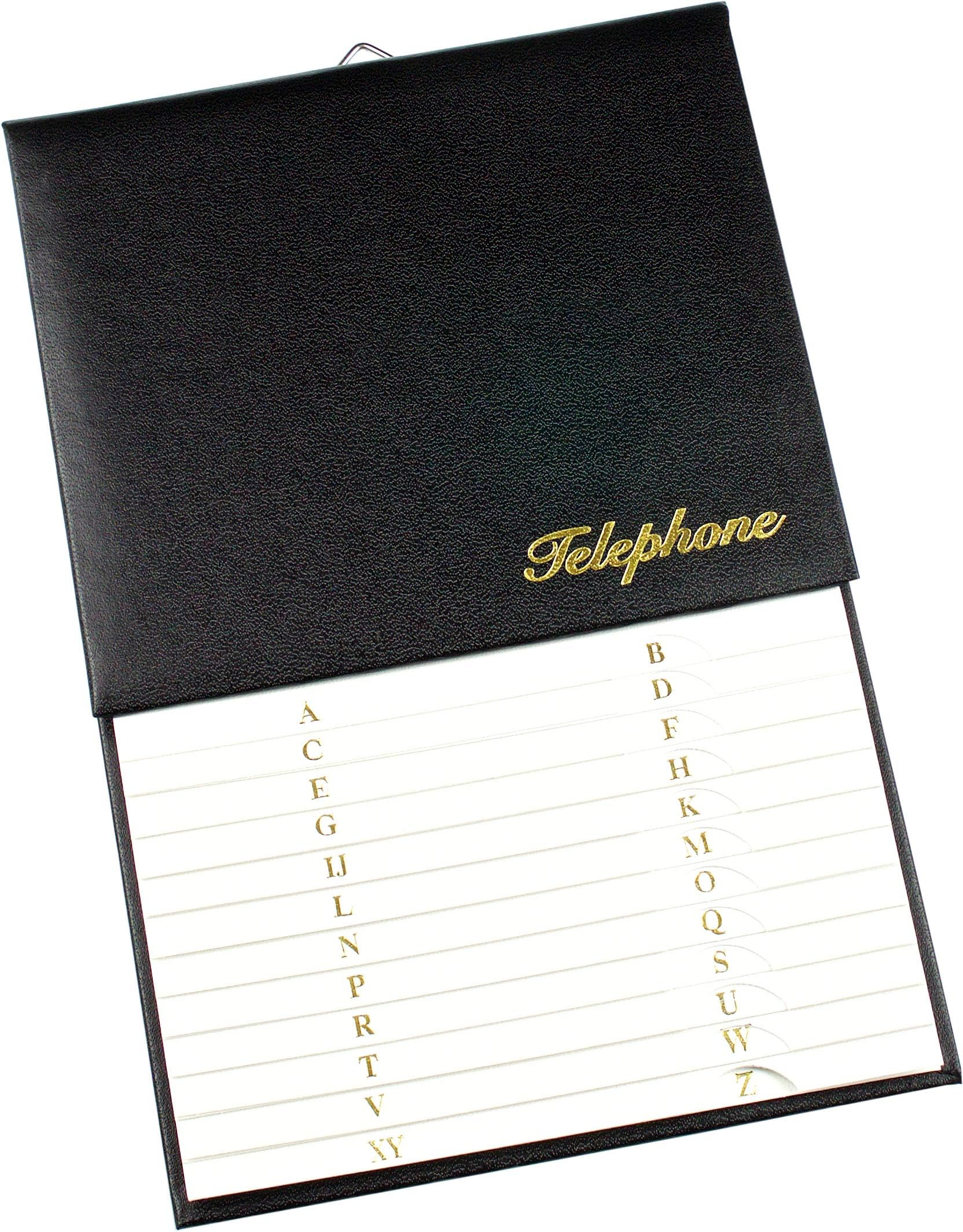 Esposti Address & Telephone Index with Vinyl Grained Cover & Hanging Hook - Black - Size: 5.9" x 9"