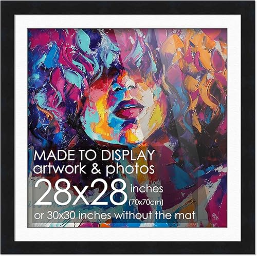 Miniatura 1 de Marco de madera negra de 28 x 28 pulgadas con paspartú blanco, marco de 30 x 30 pulgadas con paspartú de 28 x 28 pulgadas, exhibe tu póster bajo la