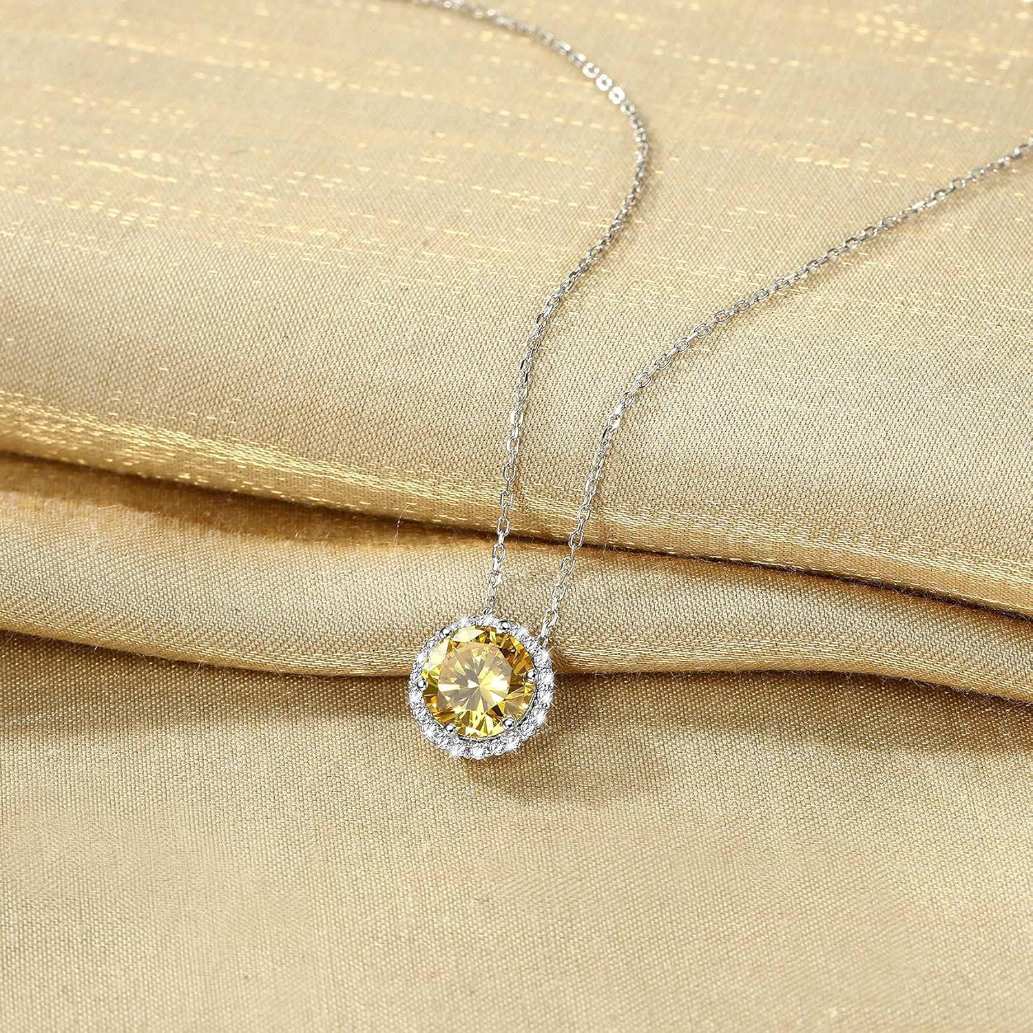 Bestyle Sparkling 925 Sterling Silver Birthstone Necklaces for Women, Created Heart/Round/Teardrop/Square Crystal Solitaire Pendant Diamond Necklace, Great Birthday/Anniversary/Wedding Gifts - Image 5