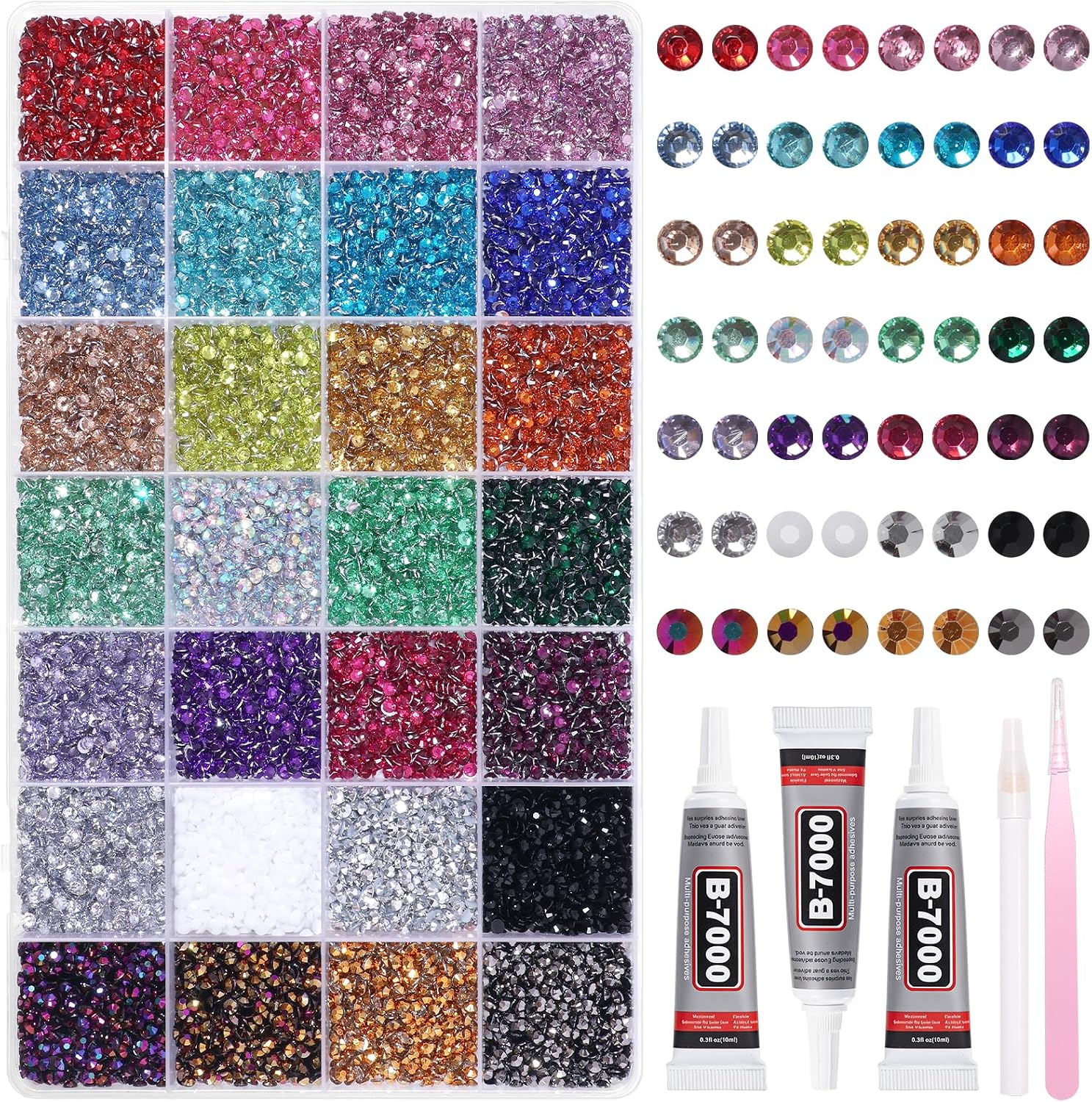 32000Pcs Rhinestones Bedazzling Kit with Tools, 3mm Color Resin Rhinestones for Bedazzling, Flatback Resin Gems for Crafts, Bedazzler Kit for Clothing Shoes DIY Face Makeup Tumblers