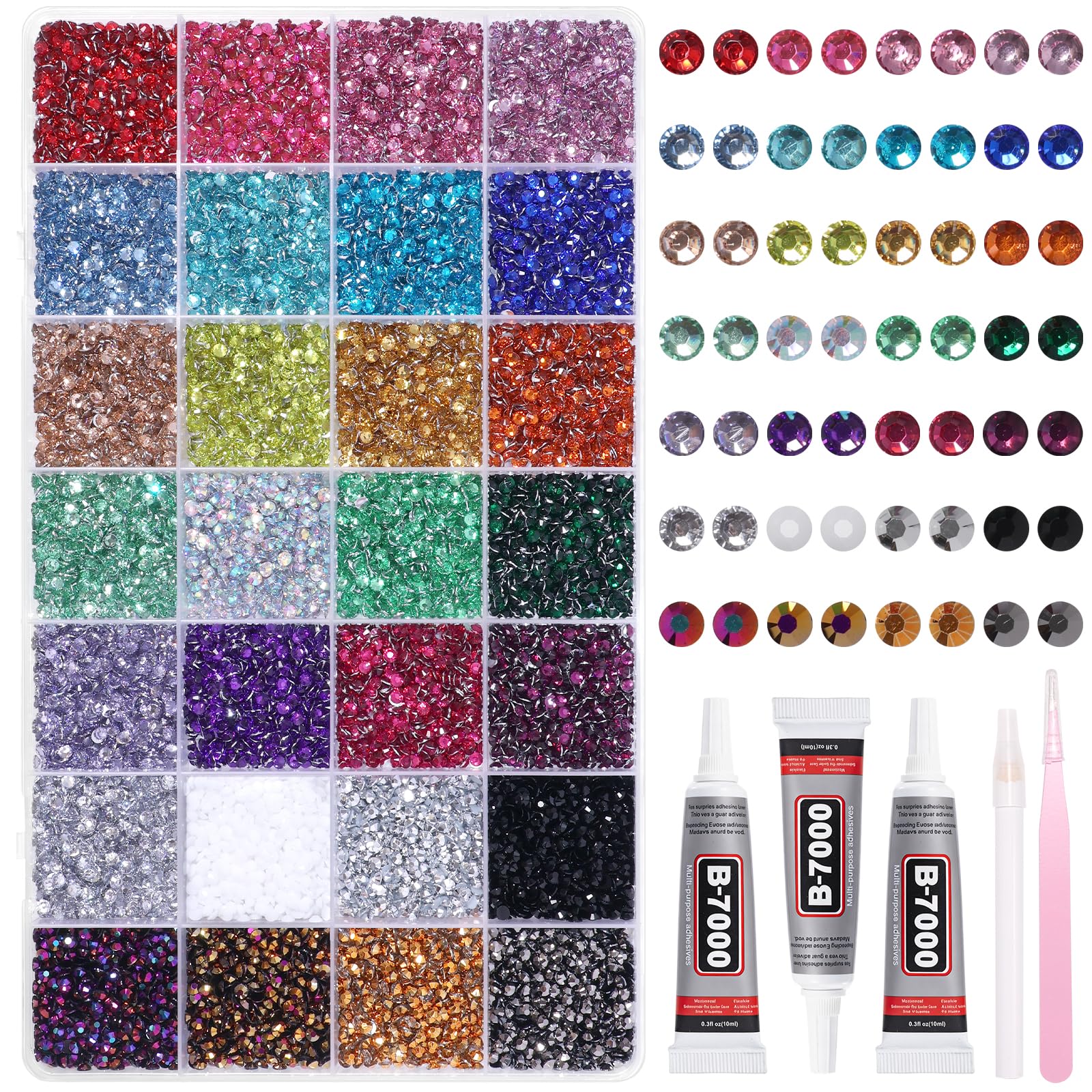 32000Pcs Color Rhinestones Bedazzling Kit, 3mm Flatback Pink Purple Blue White Colored Gems for Crafting, Bedazzling Kit for Crafts Clothing Shoes Bottle Diamond Nail Art Face DIY-image-30