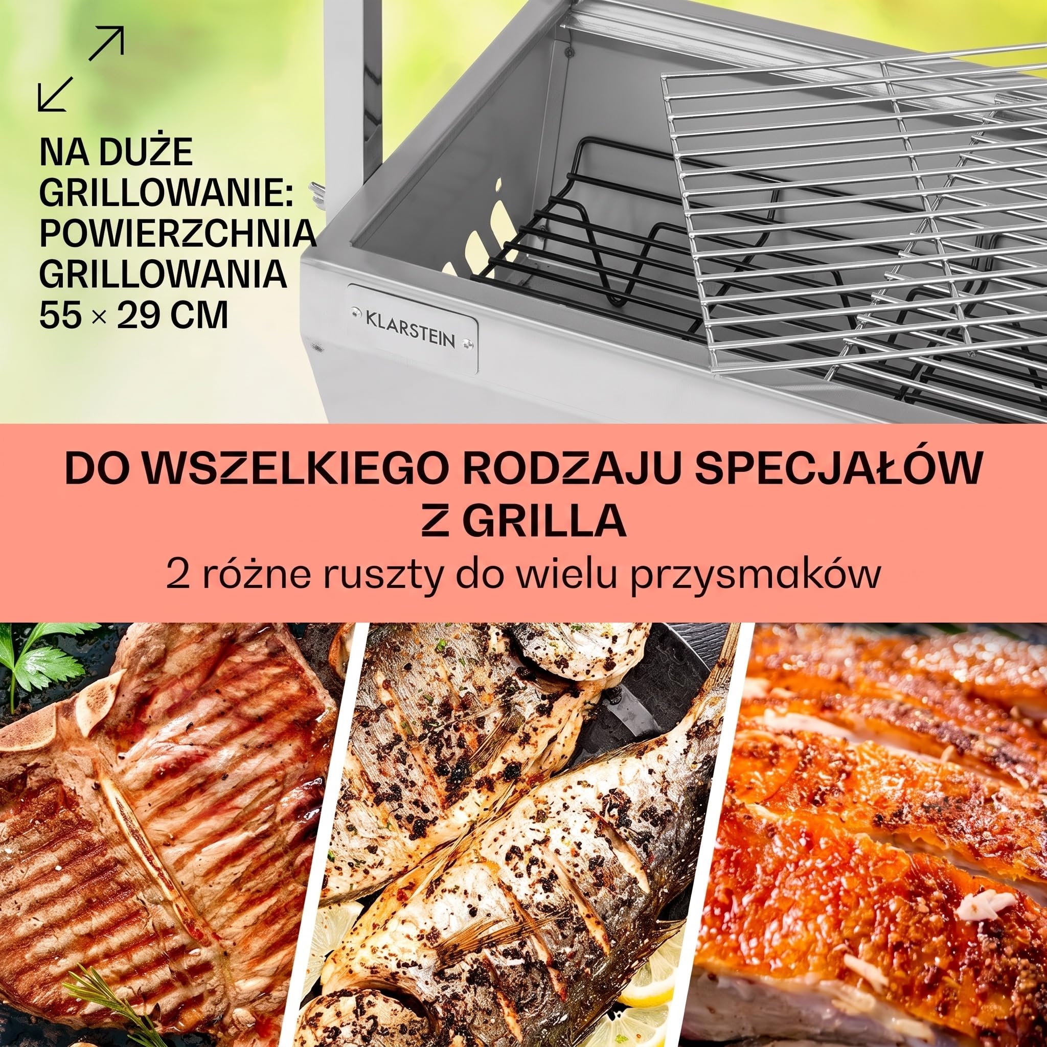 Klarstein Grill rożnowy 2w1 z silnikiem, Mini grill z rożnem, Elektryczny rożnowy do kurczaka i prosiaka, z rusztem ze stali nierdzewnej, węglowy na kółkach