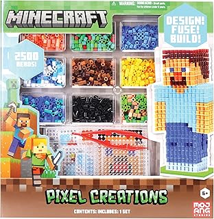 Minecraft Pixel Creations Bead Kit 2500 Beads with Pegboards & Templates Build Characters & Tools from, Encourages Hands-on STEM-Based Play Craft Set for Kids Ages 6+