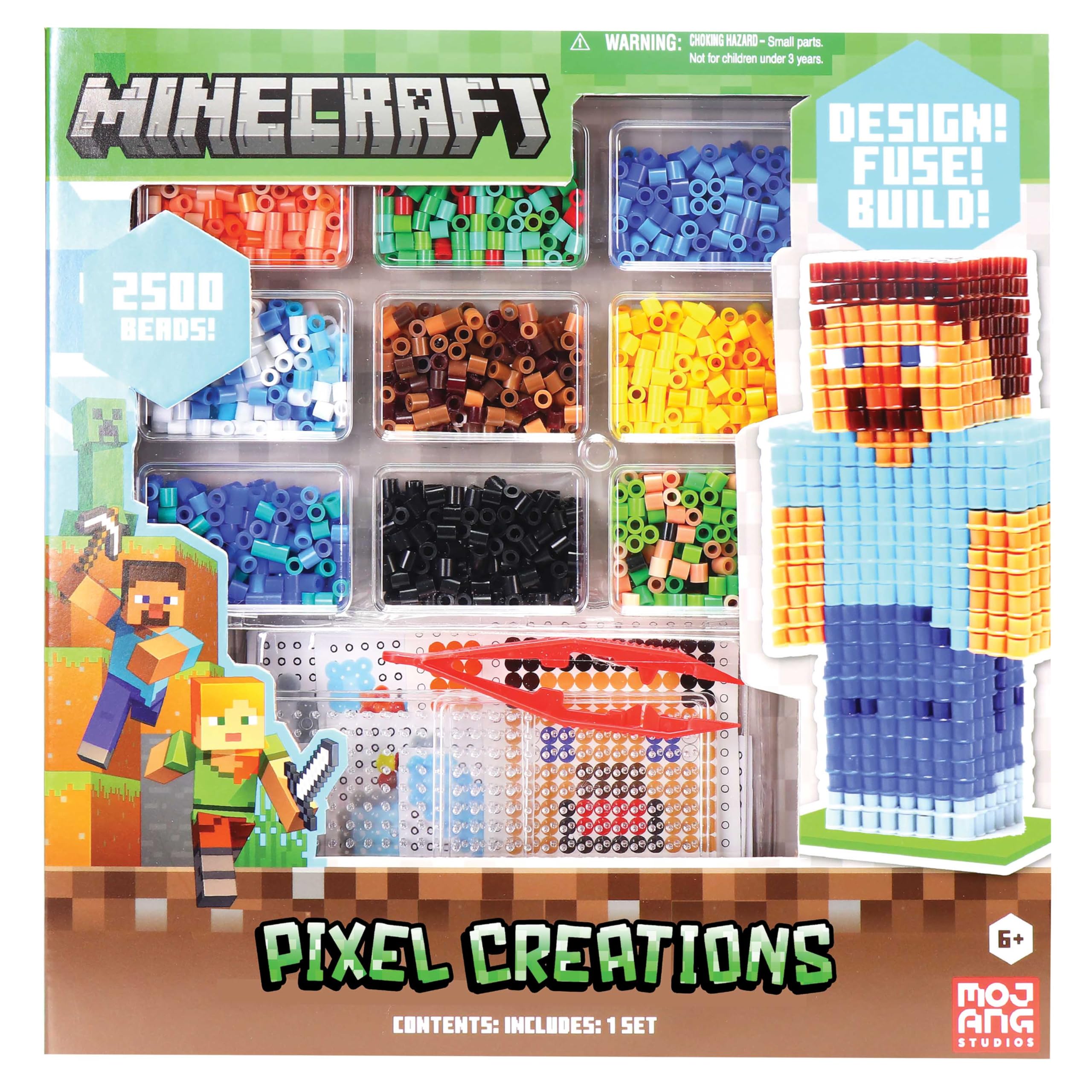Minecraft Pixel Creations Bead Kit 2500 Beads with Pegboards & Templates Build Characters & Tools from, Encourages Hands-on STEM-Based Play Craft Set