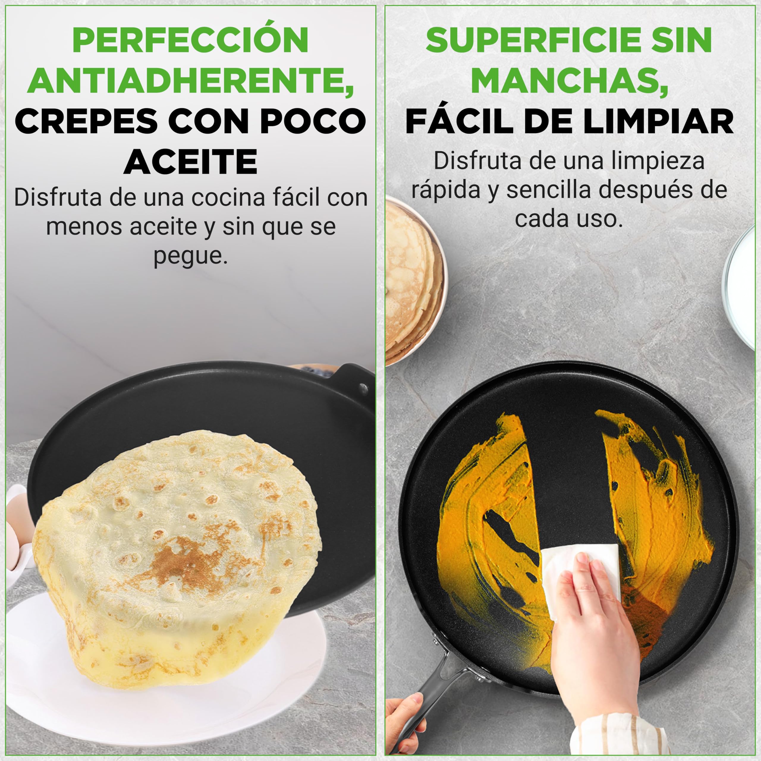 Nutrichef sarten para crepes, Tortitas, Panquecas, 12”, Anodizada, Antiadherente, Apto para lavavajillas