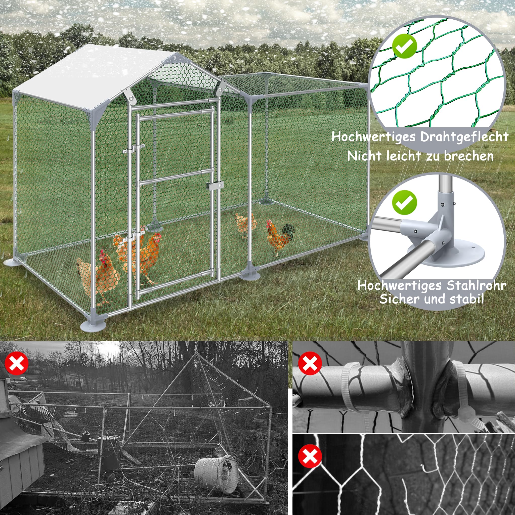 YRHome Gallinero para gallineros, 2 x 1 x 1,5 m, con marco de acero galvanizado con PE