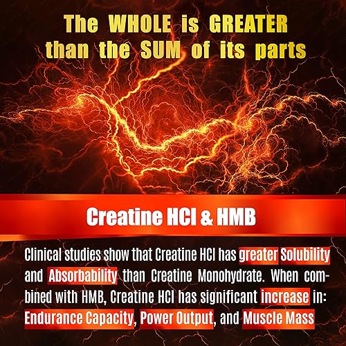 Miniatura 4 de Cápsulas de creatina HCL con HMB - Suplemento de entrenamiento para hombres y mujeres, constructor muscular, resistencia, fuerza, superior al