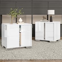 AMERLIFE Nightstand Set of 2, 23.6'' Modern End Table with Drawers, High Gloss UV Finish, Electroplated Pull Handle, Bedside Table for Bedroom, White