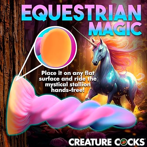 Miniatura 3 de Consolador de silicona de unicornio que brilla en la oscuridad para hombres, mujeres y parejas. Firme y flexible, base de succión, consolador de