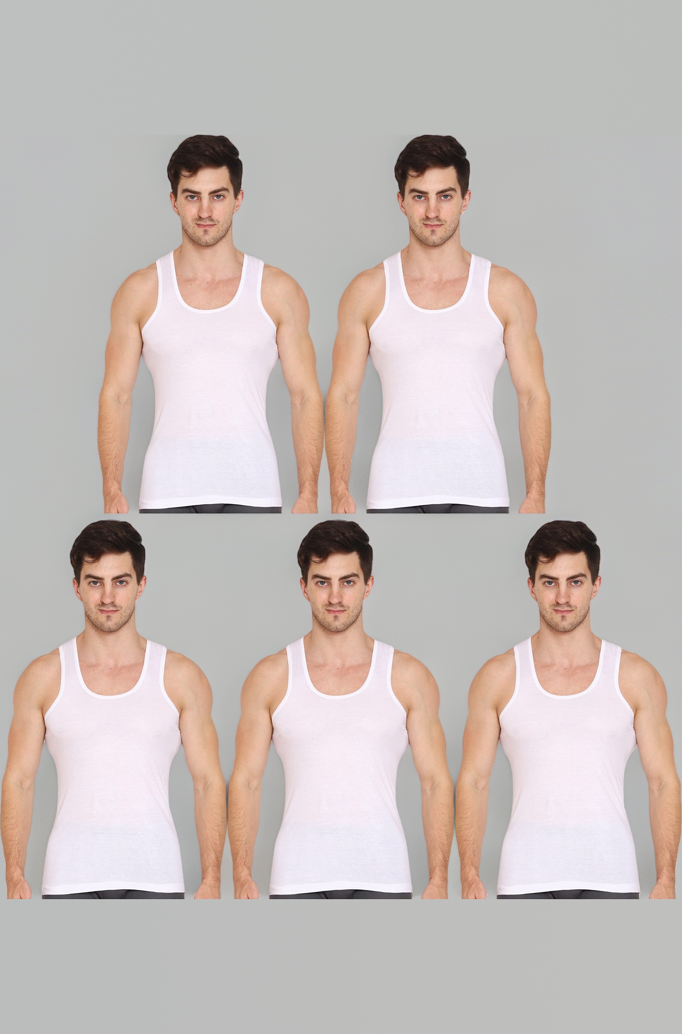 VIP Supreme Men's Sleeveless Round Neck Cotton Vest | Retro Style | Slim Fit | Breathable and Comfortable Innerwear | Soft Itch-Free Innerwear Baniyan | Easy Tuck Design (Pack of 5) (White)