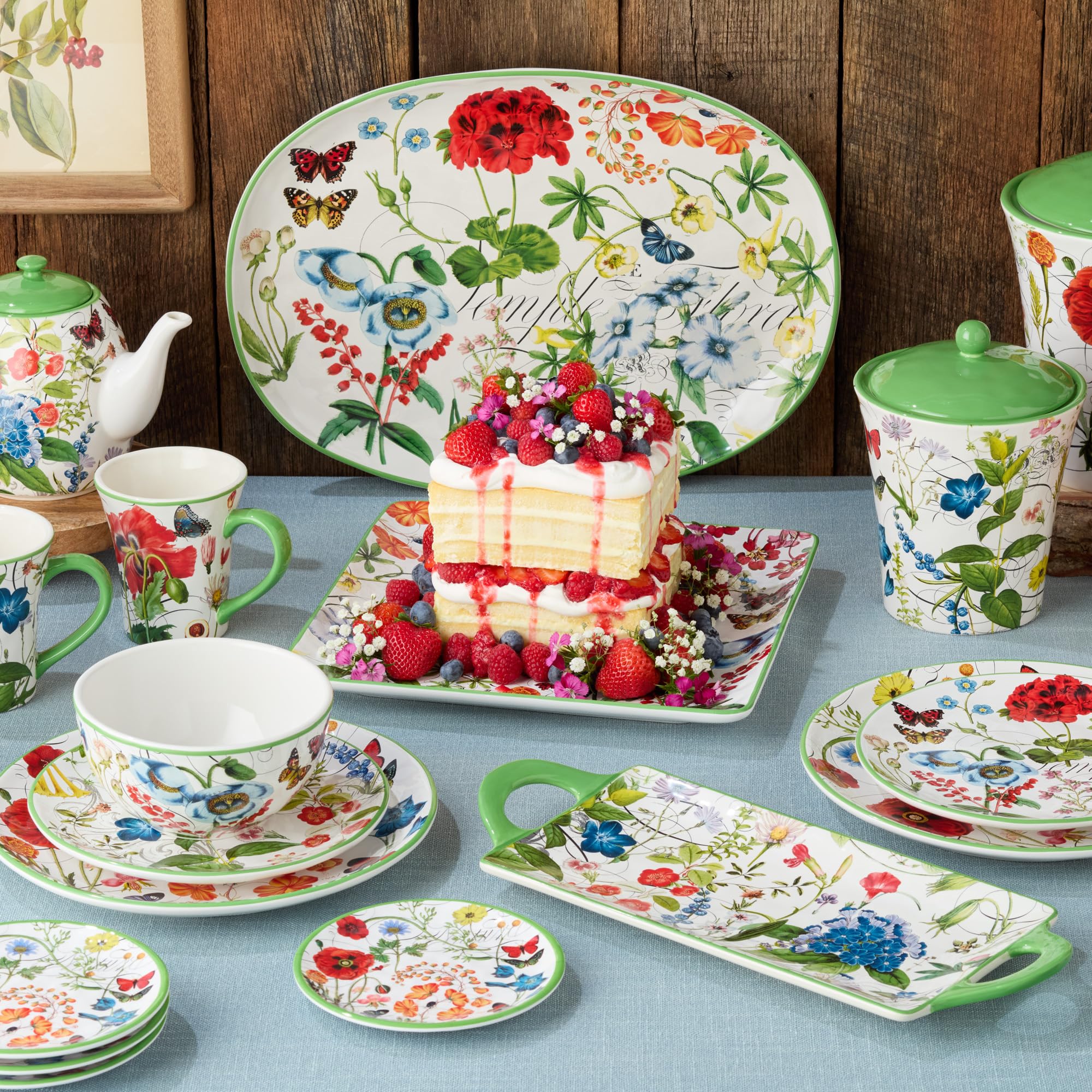 Gewächshaus-Keramikdosen-Set, 3-teilig, enthält 2,7 l, 1,8 l und 1,5 l Größen, luftdichte Deckel, lebendiges Blumenmuster mit Schmetterlingen und Libellen, perfekt für Kaffee, Tee, Zucker und
