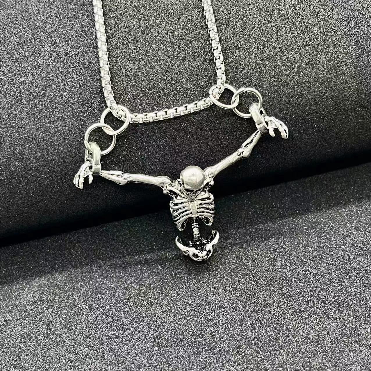 Punk Skeleton Skull Necklace Silver Gothic Captivity Skulls Pendent Necklace Biker Rock Jewelry Gift for Men Women - Image 6