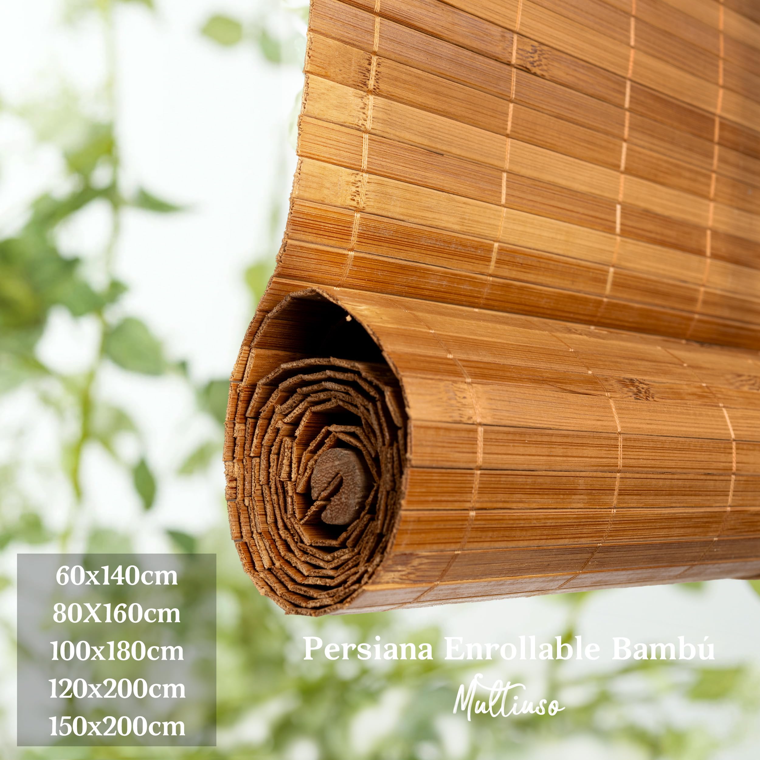 BESCH Persiana Estor Enrollable de Bambú Natural 150x200cm - Protección Solar y Privacidad para Ventana