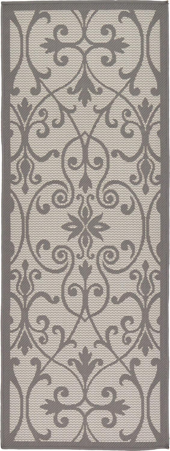 Unique Loom Outdoor Botanical Collection Area Rug - Gate (2' x 6' 1" Runner, Gray/ Silver)