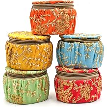 IGH Set of 5 Pcs Wooden Embroidery Matki shape Bangle Box, Jewellery Organiser, Earring Storage Box, Wedding Return Gift for women Bridal Gift Storage Box