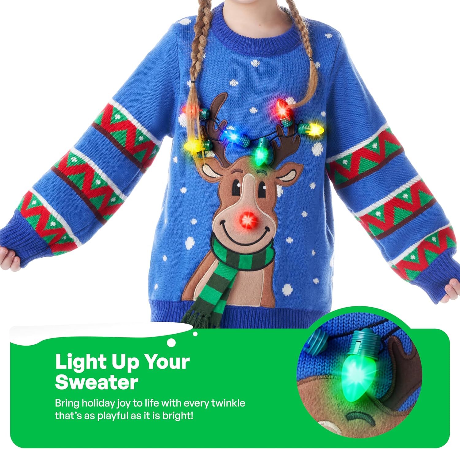 JOYIN Ugly Christmas Sweater Women Men Couples, LED Light Up Ugly Christmas Sweater Kids 2025 Reindeer(Blue