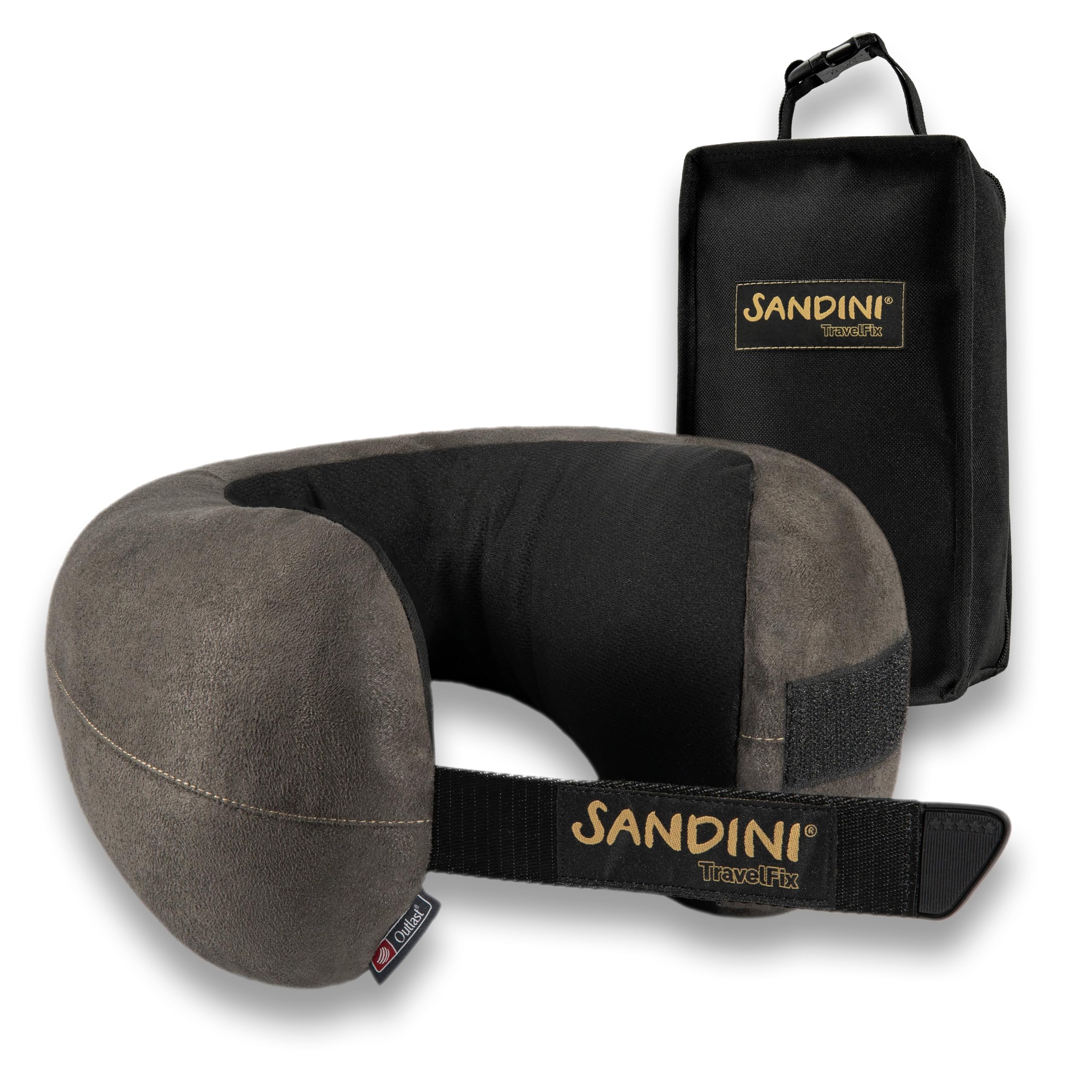 SANDINI TravelFix Ergonomiczna podróżna poduszka pod kark, rozmiar Flexi (XL) - mikrofibra - w różnych kolorach, mikrofibra, Outlast/Edel-Mikrofaser ANTHRAZIT, S/M/L Regularny rozmiar: pasuje do S-L