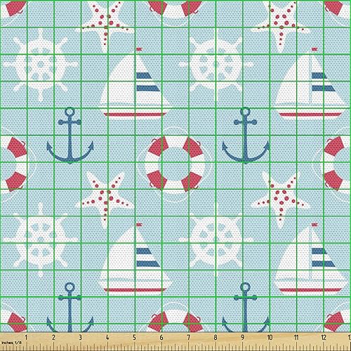 Vista 152 de Ambesonne - Tela multicolor con estampado digital por yarda Aqua Multicolor