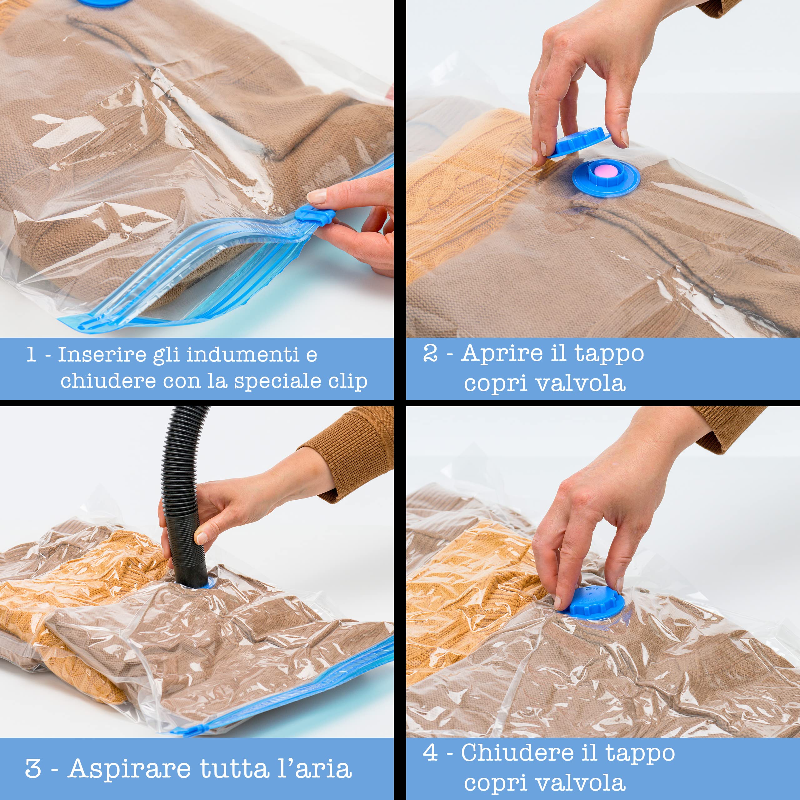 Vacuümzakken voor kleding en dekbedden, 6 vacuümzakken, 2 grote 100 x