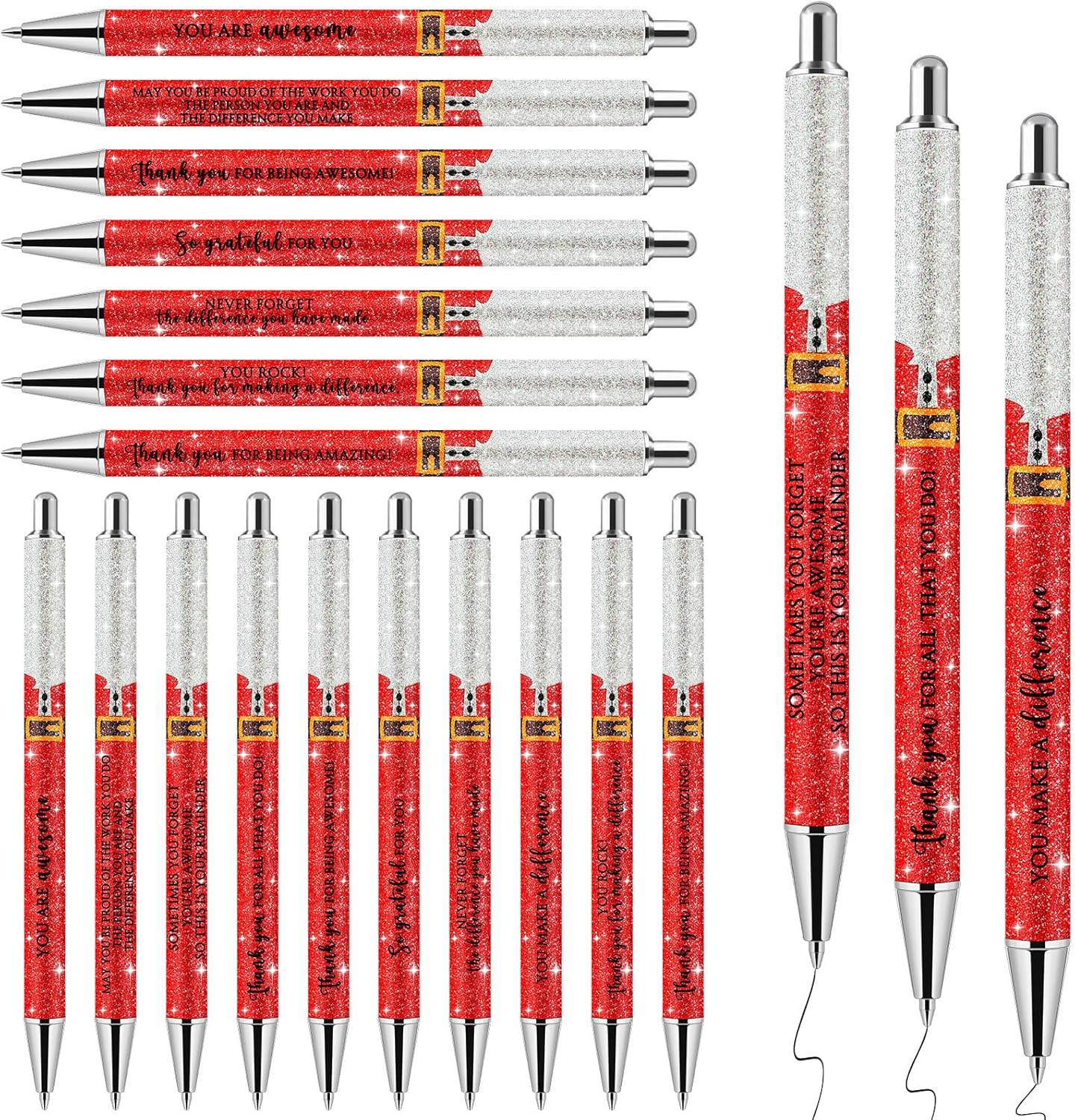 Gilprop 50 Pcs Glitter Christmas Pens Bulk Gifts for Coworker Funny Santa Claus Inspirational Pens Employee Appreciation Gifts for Xmas Holiday Adult Team Teacher Staff Office Stocking Stuffer