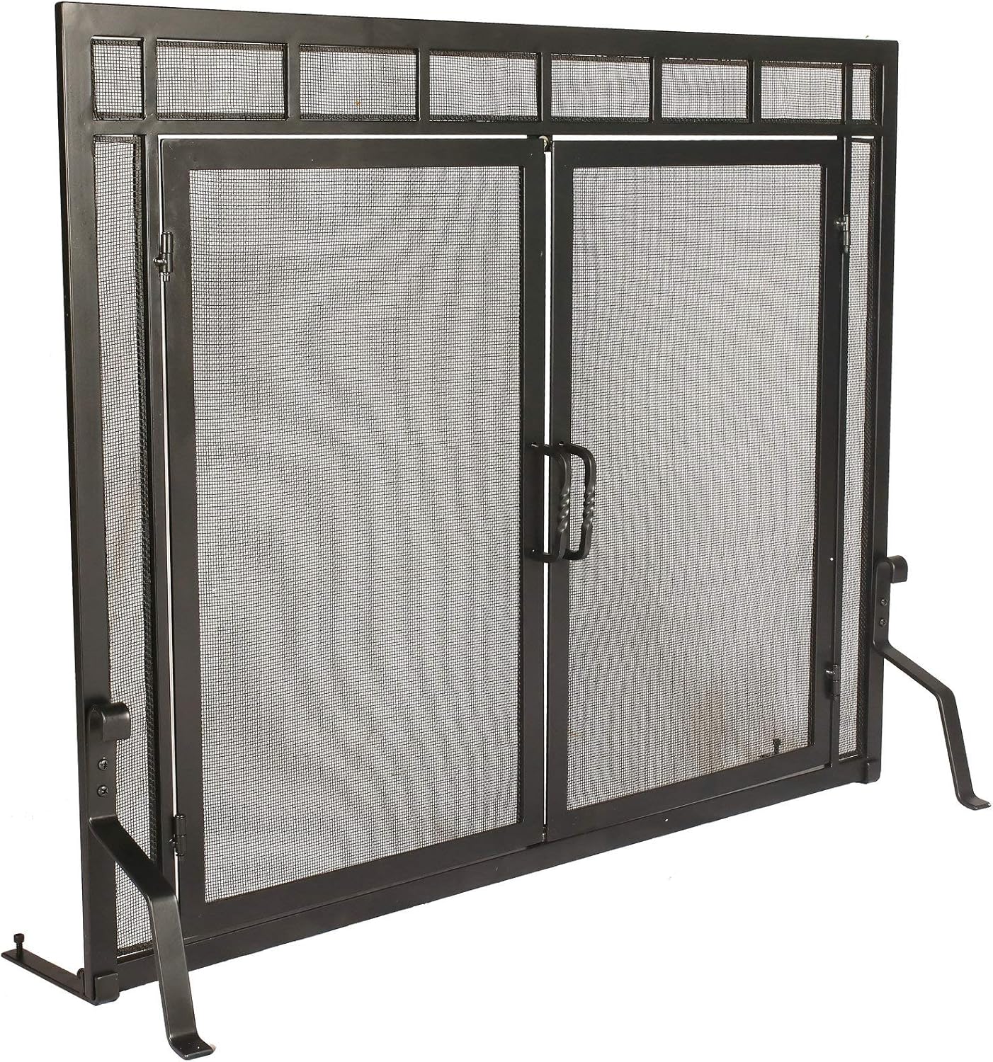 1. GO Fireplace Screen Ornate Wrought Iron Black Metal Fire Place Standing Gate, 31"(H) X 39"(W)
