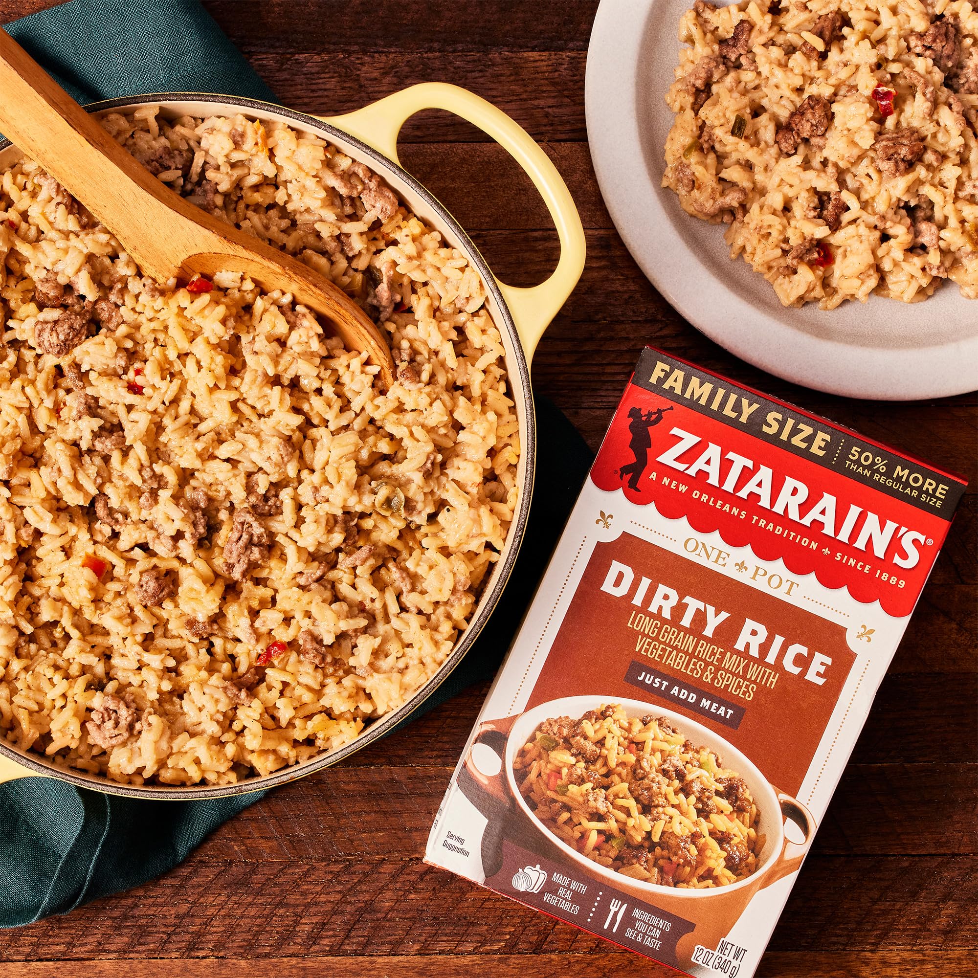 Zatarain's Rice Mix, Dirty Rice, Family Size, Gluten Free, No MSG Added, Long Grain White Rice, Onions and Bell Peppers with Cajun Seasonings, Made with Real Vegetables, 12 oz