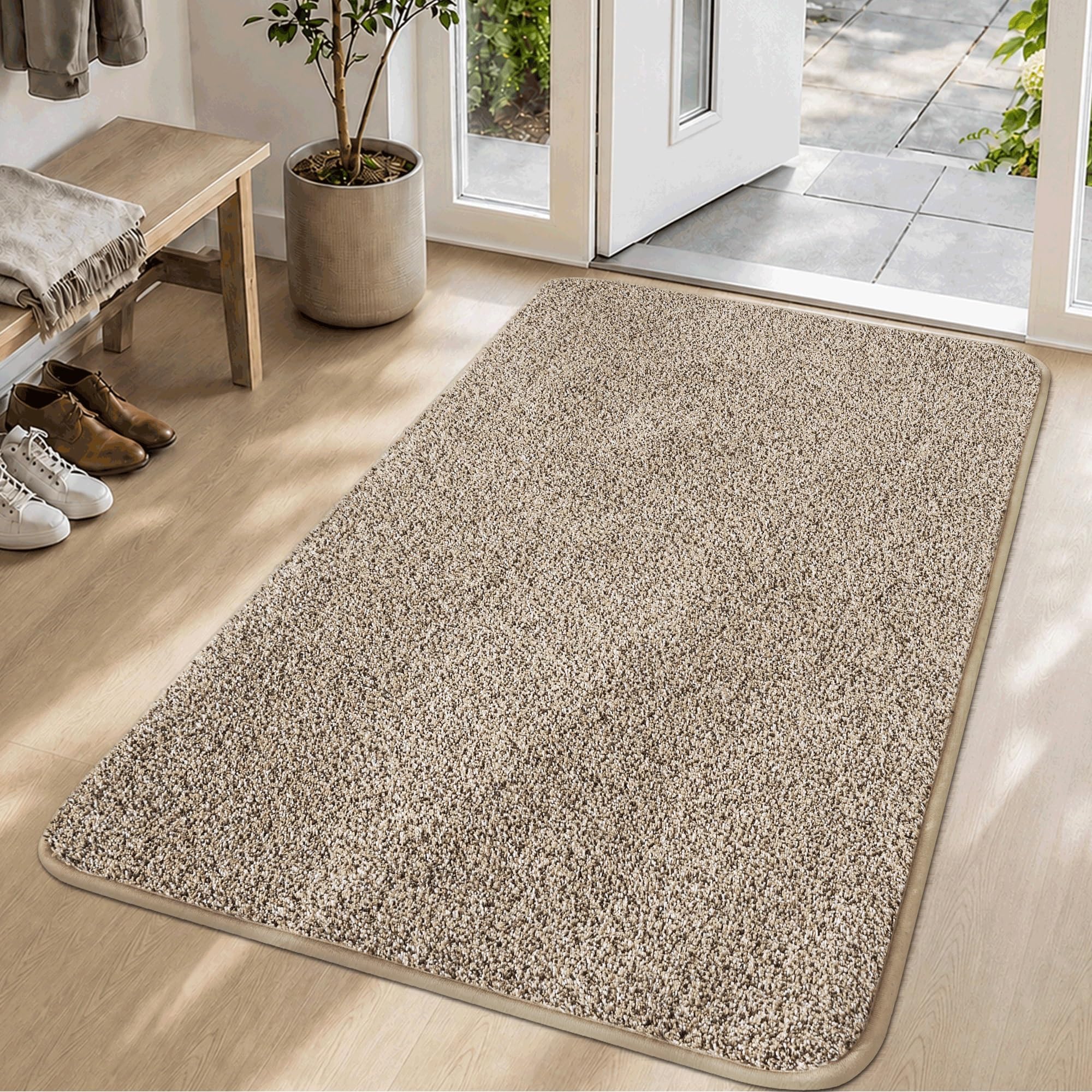 COSY HOMEER Felpudo interior 90 x 150 cm, suave, absorbente y antimanchas, antideslizante, perfil bajo, lavable a máquina, para puerta trasera, entrada, pasillo, cocina, color beige
