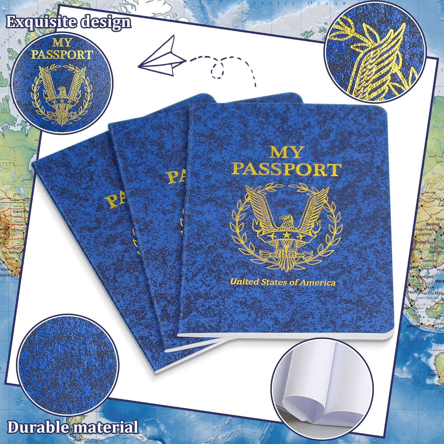 90Pcs Blank Passport Notebook Passport Books for Kids Blue Passport Notebook 4 x 5.5Inch Blank Passport Notebook Pretend Passports for Back to School Party School Theme Party Favors