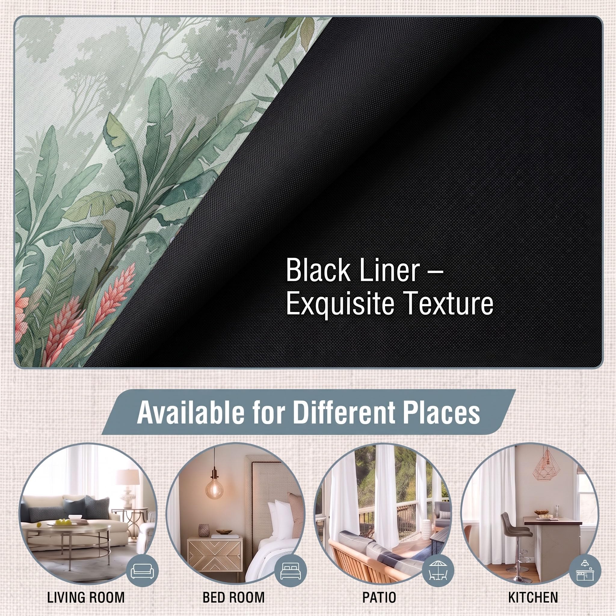 Rideau Occultants Fleurs De La Forêt Tropicale Humide Vert 140X220 Cm (Lxh) | Rideau Opaque Thermiques Palmier Brumeux pour Chambre d'enfant, Lot De 2 Draperies Intérieurs À Oeillets