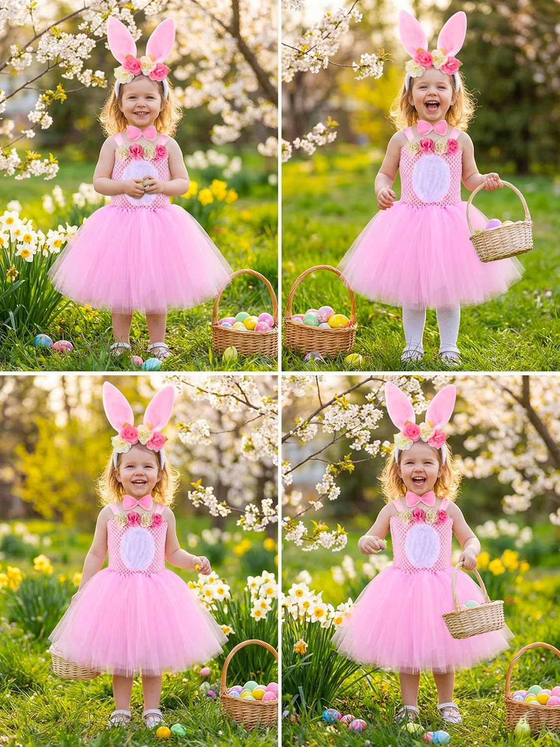 Girls Tutu Dress Easter Bunny Costume Hawaiian Tutu Dress Hula Princess Dresses with Headband for Kids