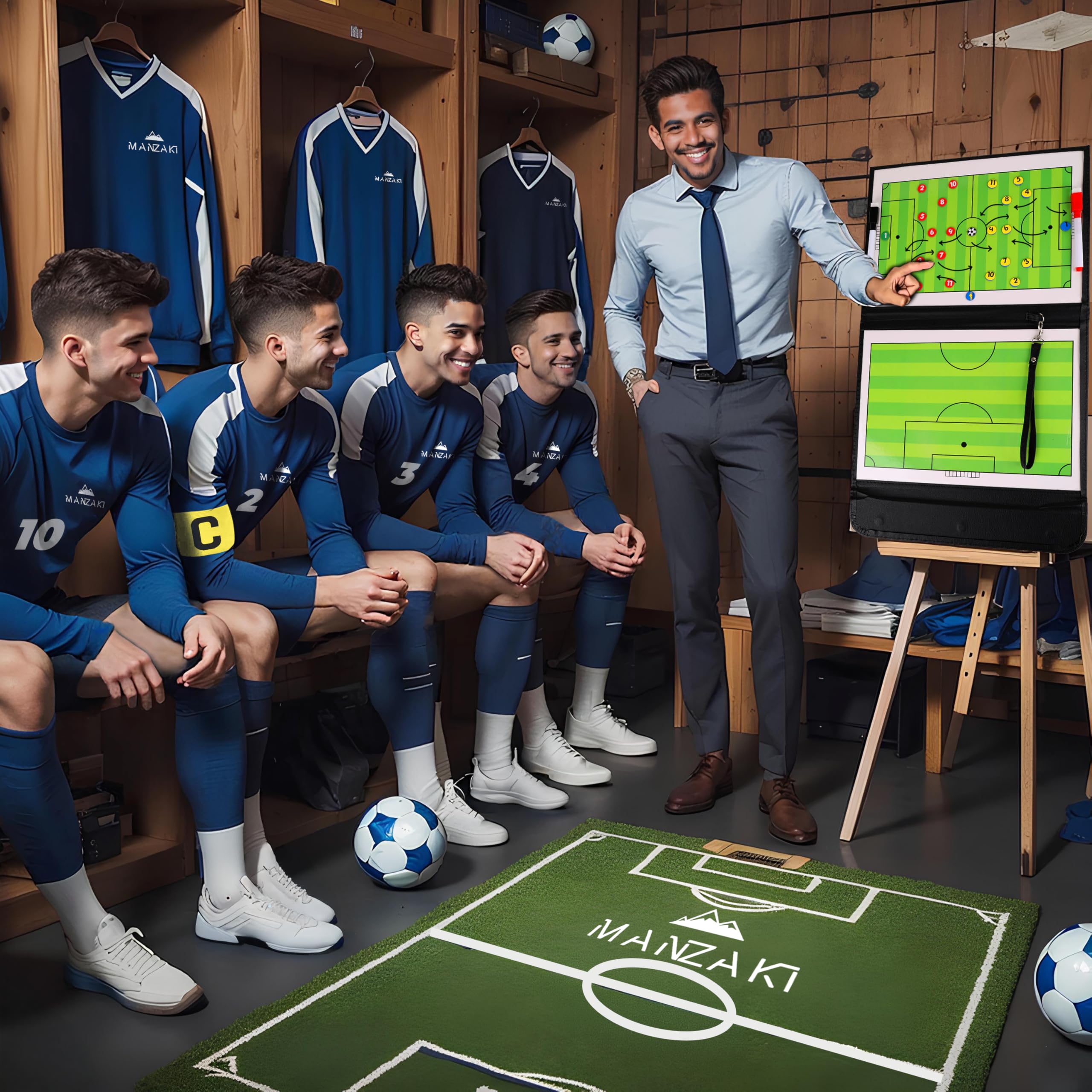 Pizarra Magnética Táctica Entrenador Fútbol con Fichas Brazalete Capitán Silbato 2 Rotuladores Cuero Negro