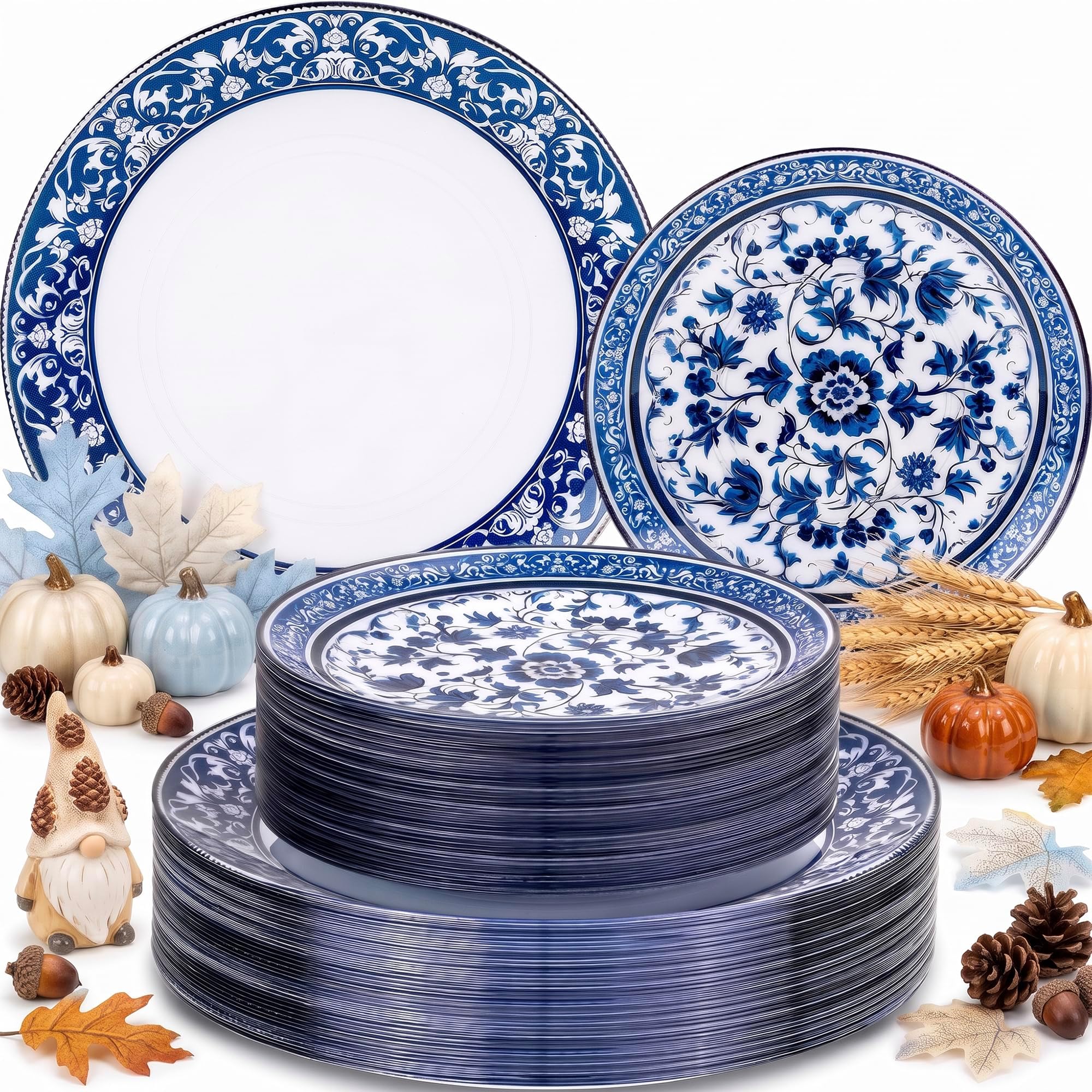 Blue Plastic Plates, Fancy Disposable Pates, 60 Pcs for 30 Guests