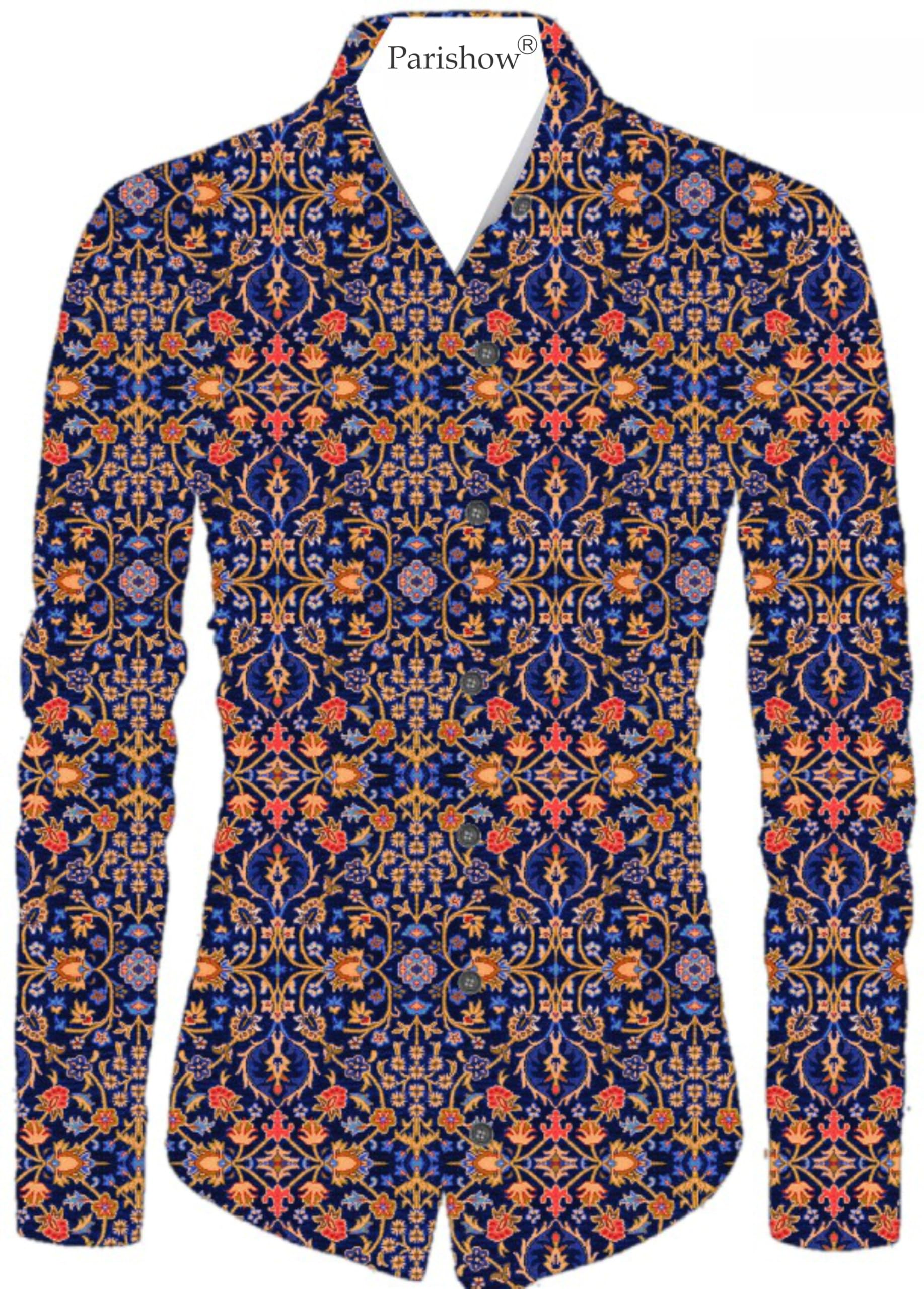 Polycotton Printed Shirt Fabric (Unstitched) PJE-Multic BLUE-1-image-5
