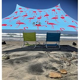 Neso Portable Beach Tent Sun Shelter with Sand Anchor - Lightweight Beach Shade Canopy - Easy Setup for Family Outings - Patented Reinforced Corners - UPF 50+ Sun Protection - 7 x 7ft - Flamingos