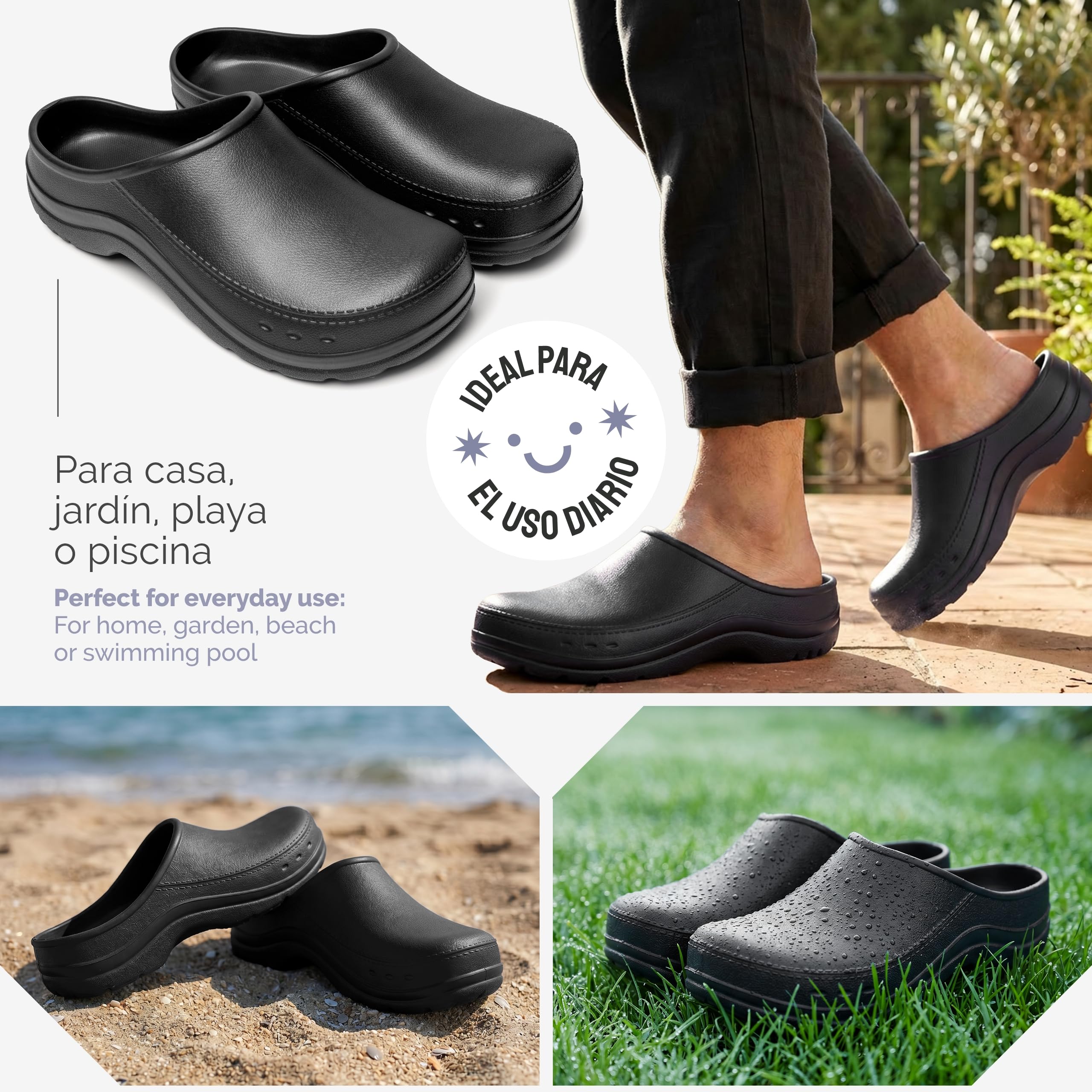 Ladeheid Zuecos Hombre EVA Ultraligeros Impermeables Zapatos Jardín Verano Calzado Trabajo Cocina Pantuflas Casa Cómodos Antideslizantes Exterior LA-CA-24