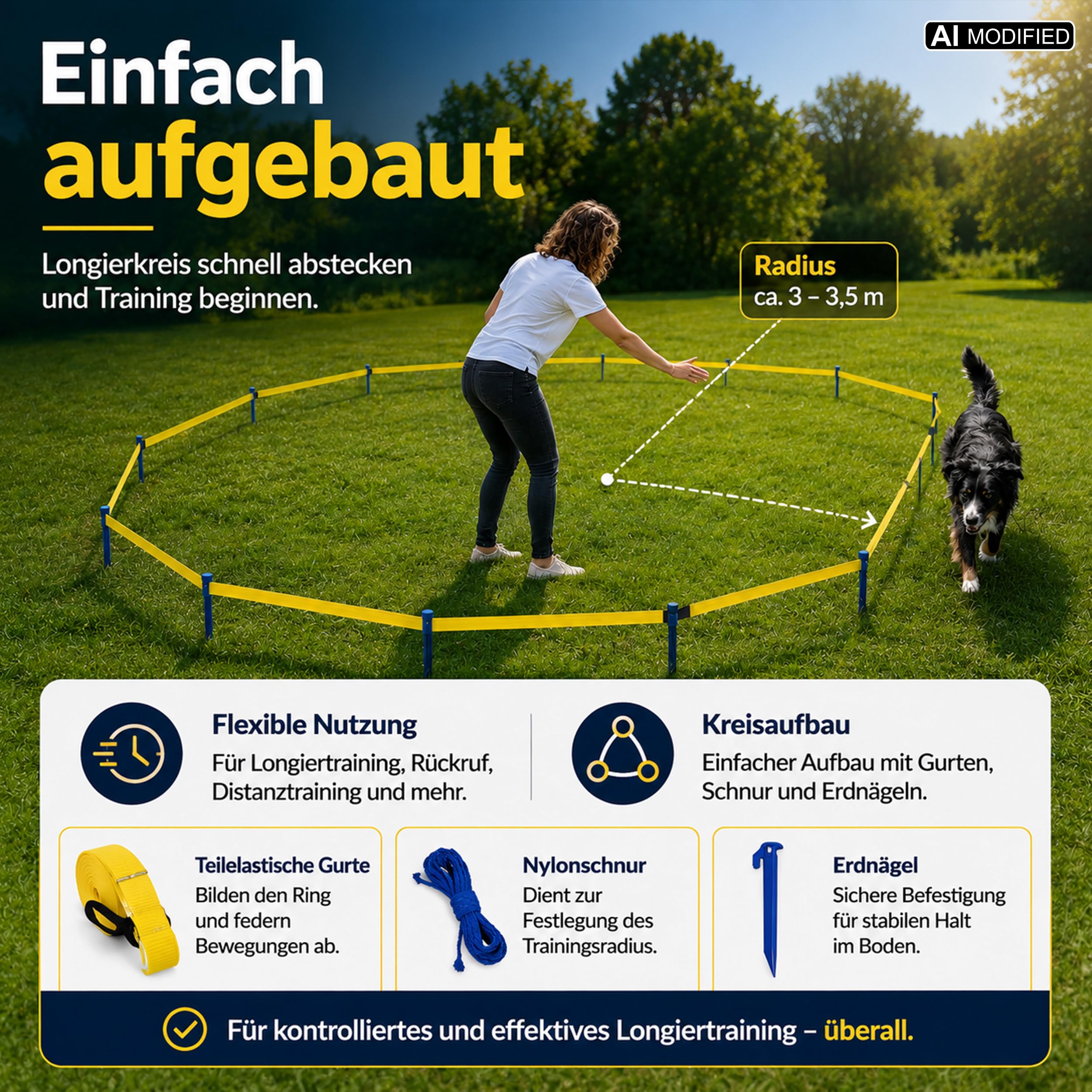 Longier-Set für Hunde, Radius 3-3,5m, Hundetraining, Longieren mit Hund