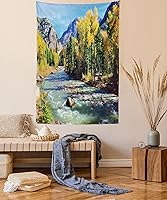 Vista 68 de Ambesonne Tapiz hawaiano, Costa Na Pali en la isla de Kauai en Hawái, día soleado, horizonte de montaña, colgante de pared para dormitorio, sala