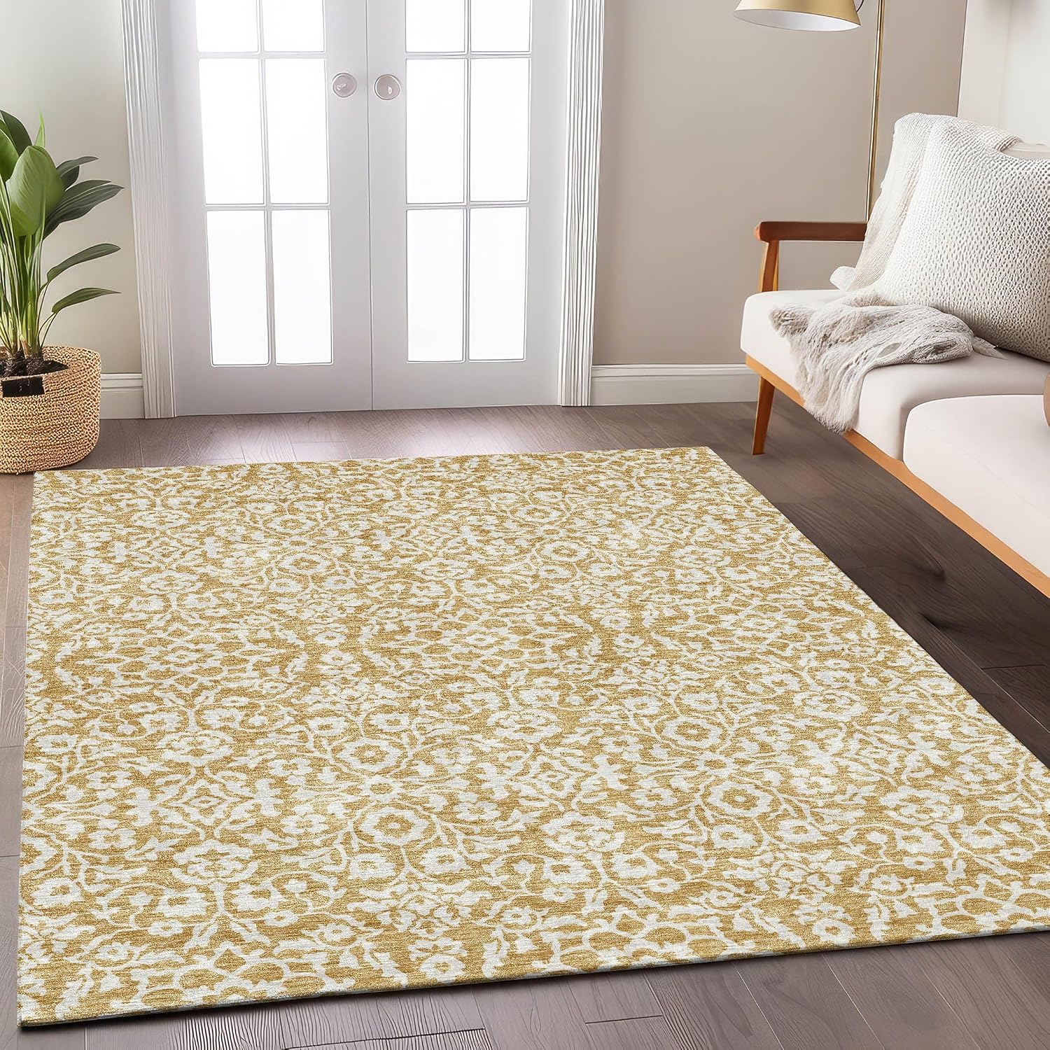 Addison Rugs Chantille ACN920 Gold 8' x 10' Indoor/Outdoor, Machine Washable, Easy Clean, Non Shedding, Bedroom, Living Room, Dining Room, Kitchen, Patio Rug
