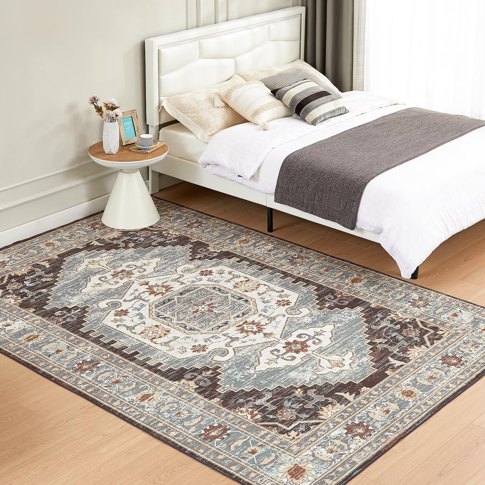 CHOSHOME Tappeto Soggiorno Classico Tappeti Soggiorno Tappeti Camera da Letto Tappeti Vintage Salotto Grandi Dimensioni Tappeto Pelo Corto Orientale Tappeto Stile Antiscivolo Marrone 120X170CM