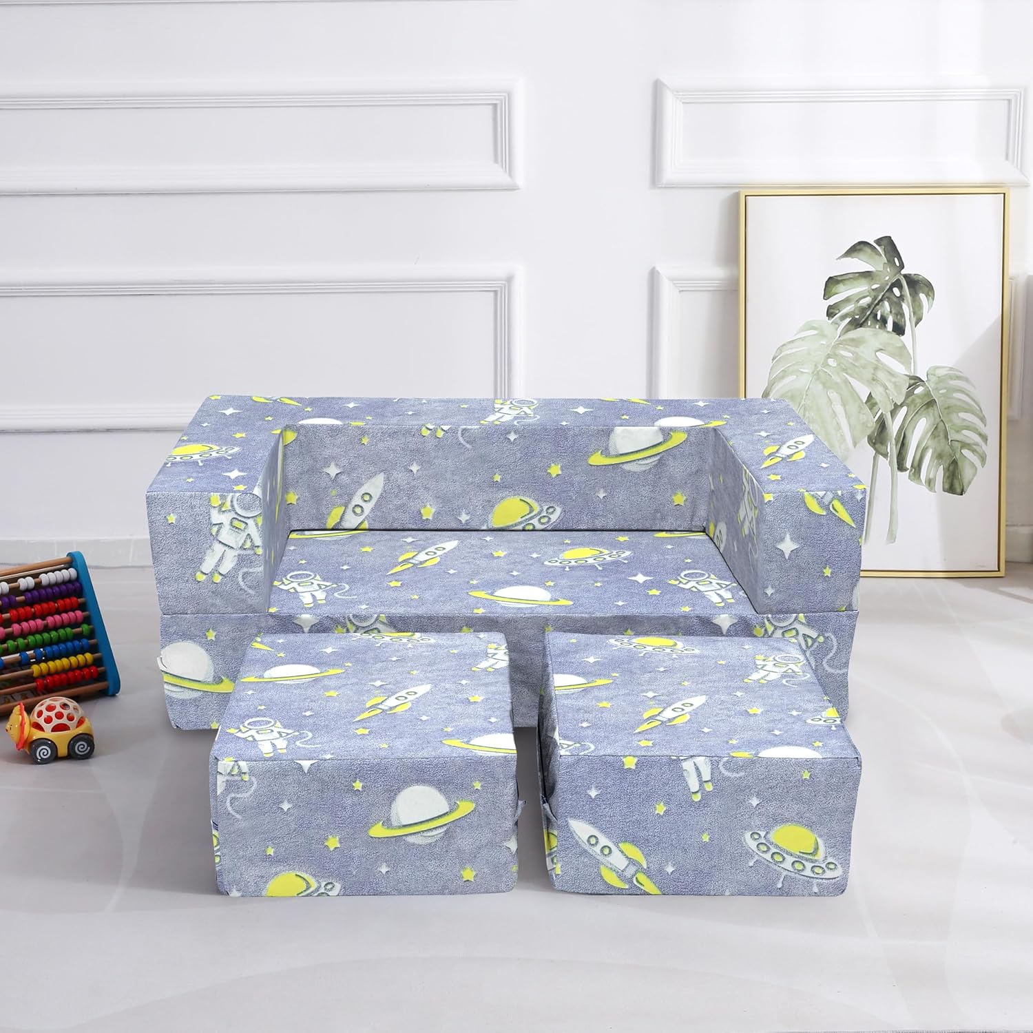 Kids Boneless Couch, Glow in The Dark Modular Explore Sofa for Toddler 3 in 1 Fold Out Kids Boneless Sofa, Convertible Plush Toddler Couch with Washable and Durable Covers