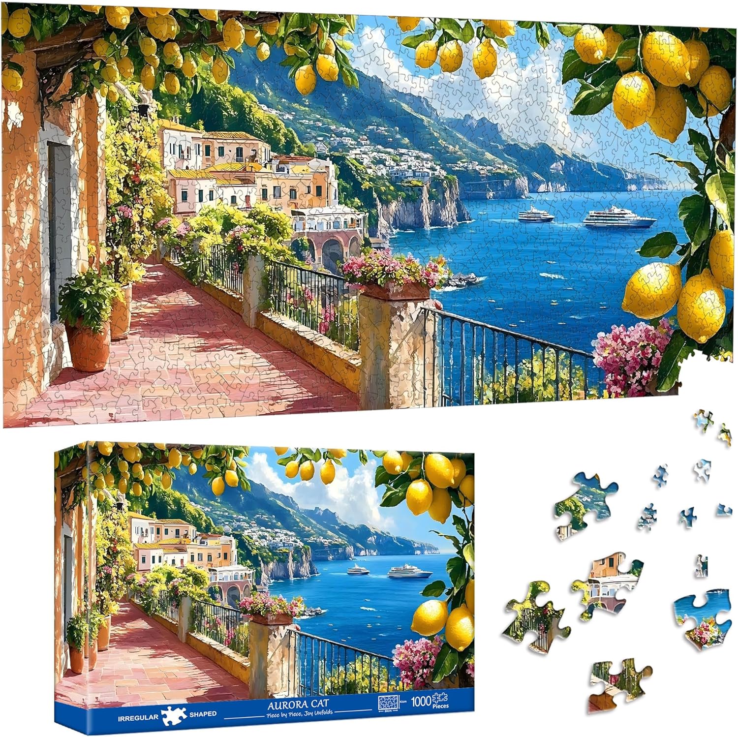 Special Shape Puzzles for Adults 1000 Pieces - Santorini Jigsaw Puzzle Challenging Impossible Puzzle, Unique Home Decor & Game (16x31Inch/30x80cm) for Puzzle Lovers