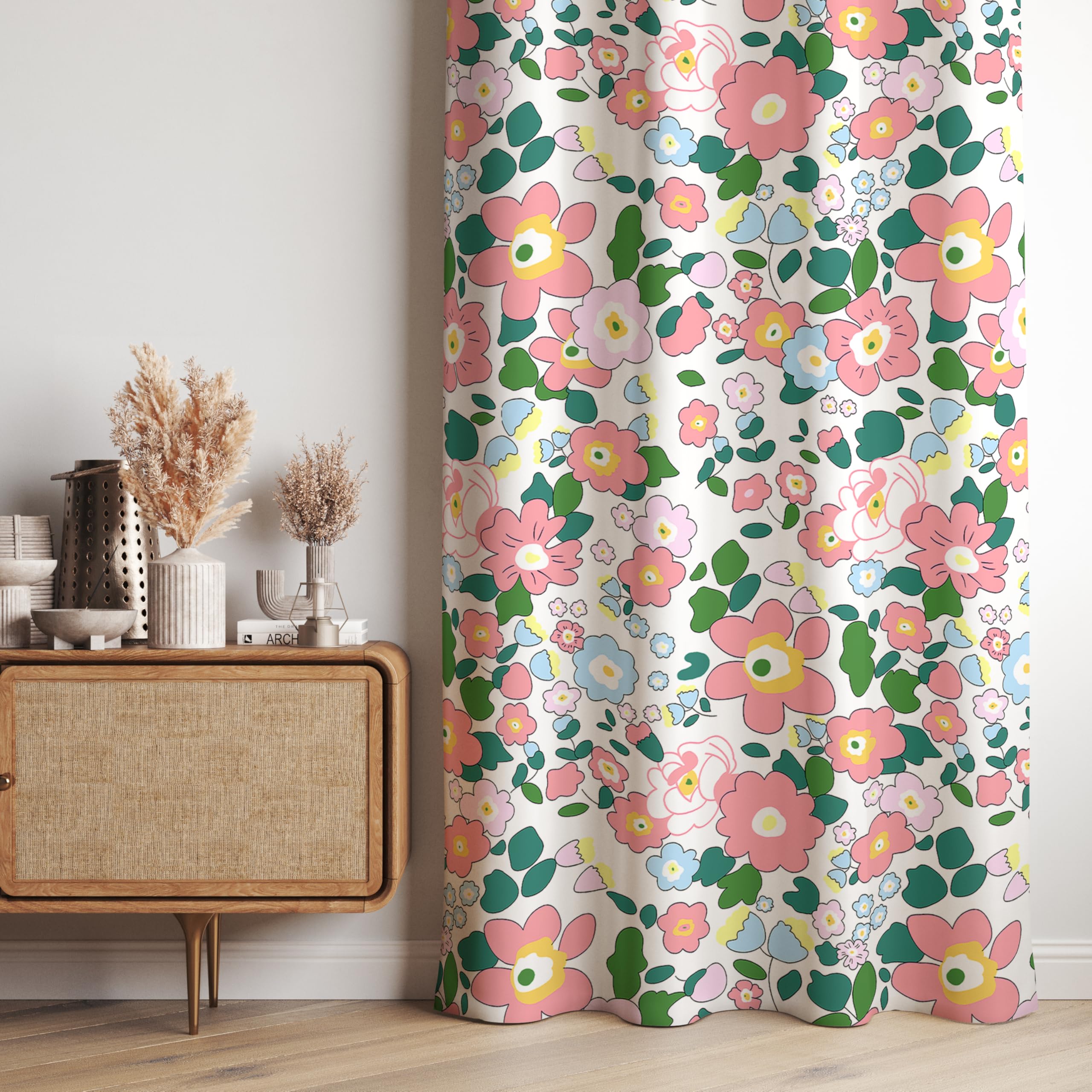 opaque Super Soft Brushed Microfiber Cotton Door Curtains, 48X84(Inches) 7 Feet,Living Room,Grommet Curtain Panel,Pack of 2 Panel Door Curtains - Pink Flower-image-28