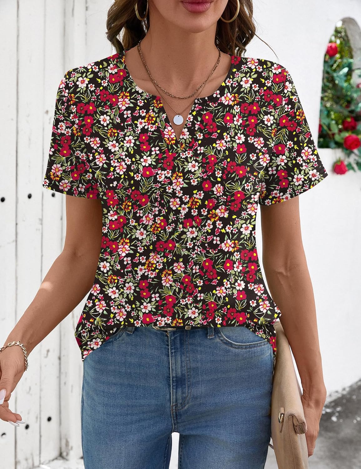 LOMON Womens Short Sleeve V Neck T Shirts Summer Tops Basic Tees Business Casual Blouses Trendy Fashion Clothes - Image 3