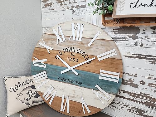 Miniatura 10 de Reloj de pared romano de madera multicolor de 24 pulgadas con playa costera marítima (gris, 24 pulgadas)