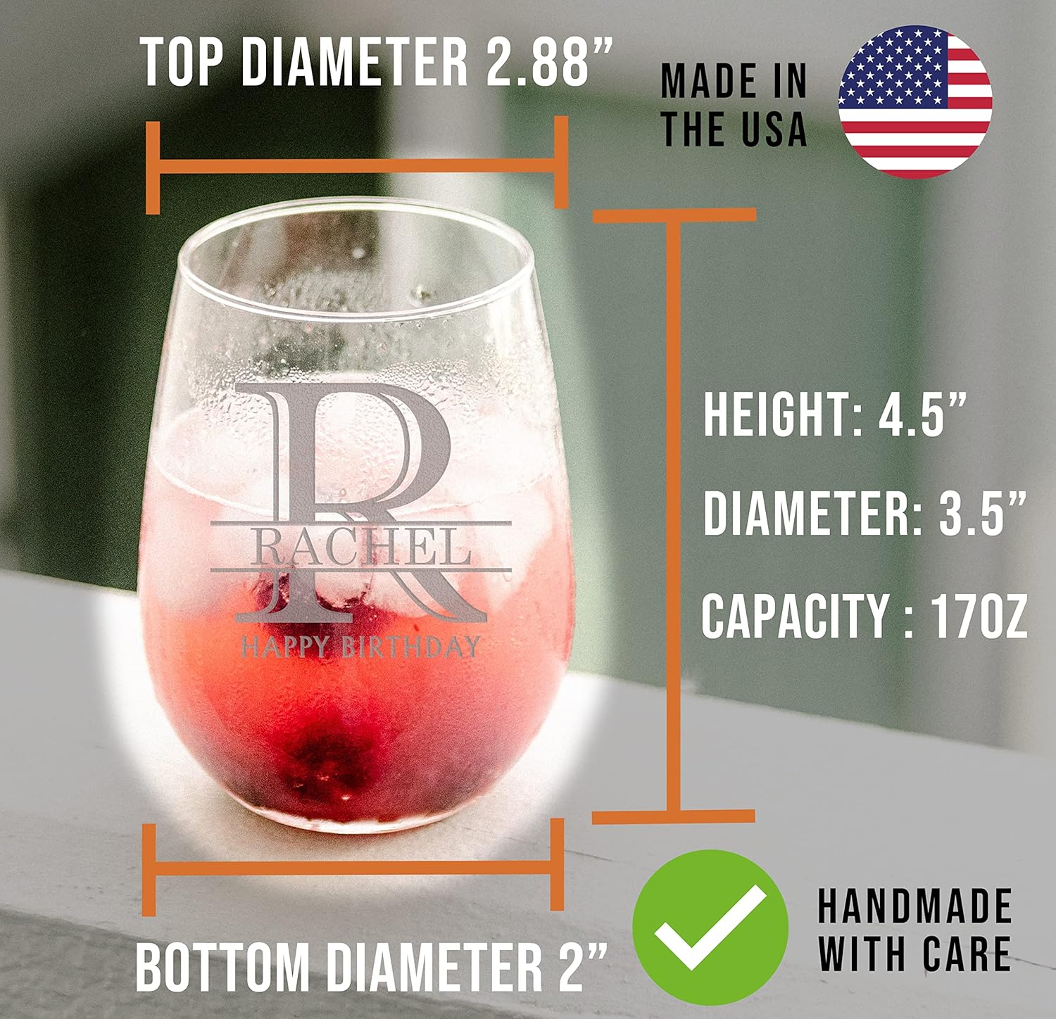 Personalized Etched 17oz Stemless Wine Glass Tumbler, Halpert Monogram – Unique Customized Gifts for Women – Custom Glass for Grandma – Wine Lover Gifts - Bridesmaid 40th Birthday for Her