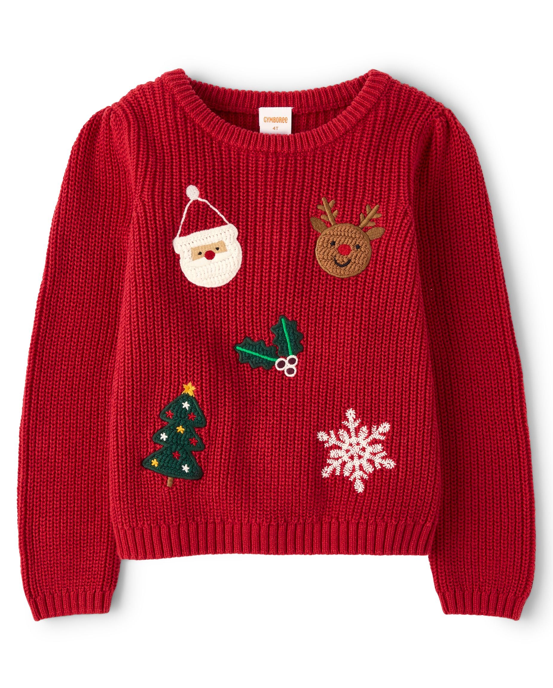 Gymboree Boys' and Toddler Long Sleeve Embroidered Crew Neck Pullover Sweater